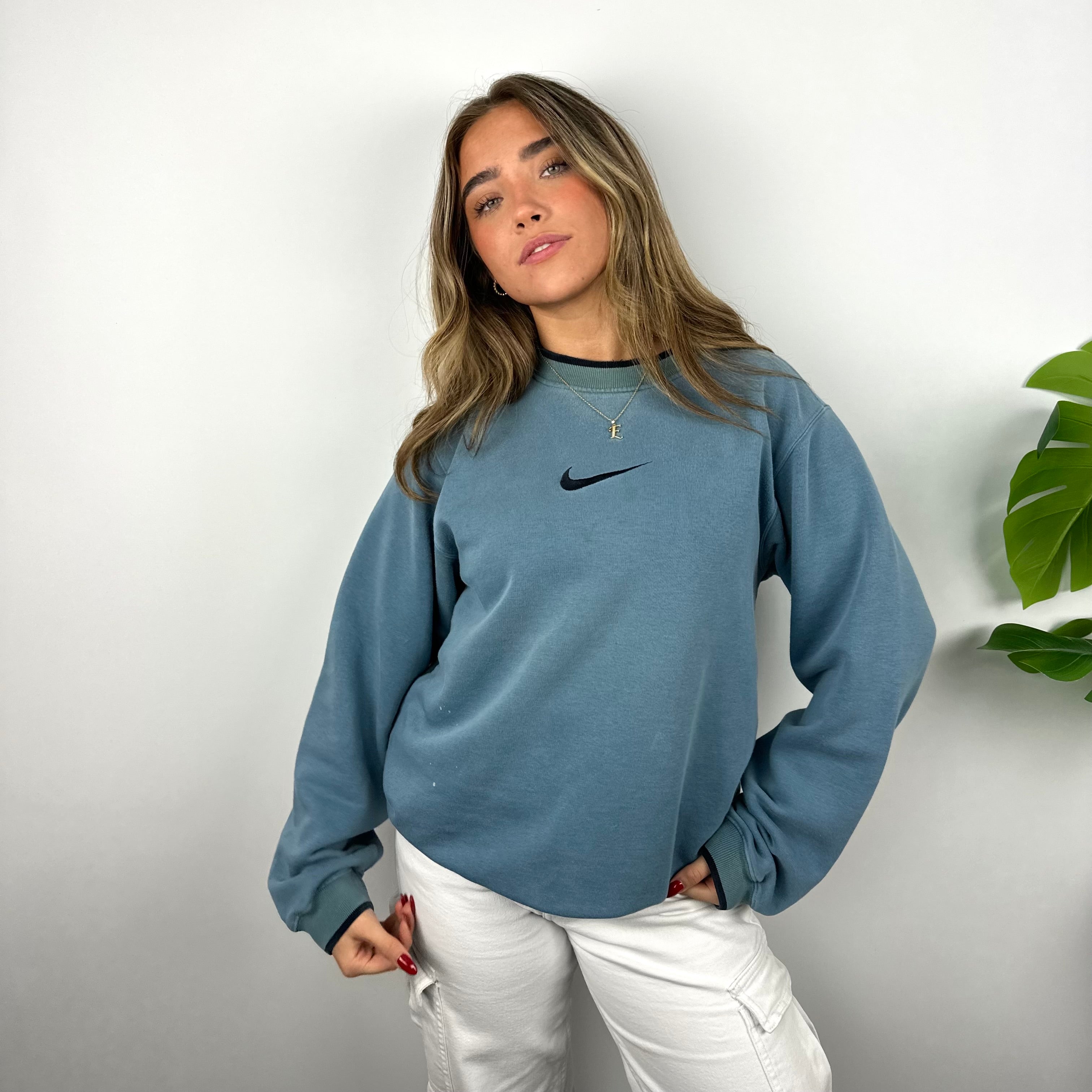 Nike Dusty Blue Embroidered Swoosh Sweatshirt (M)