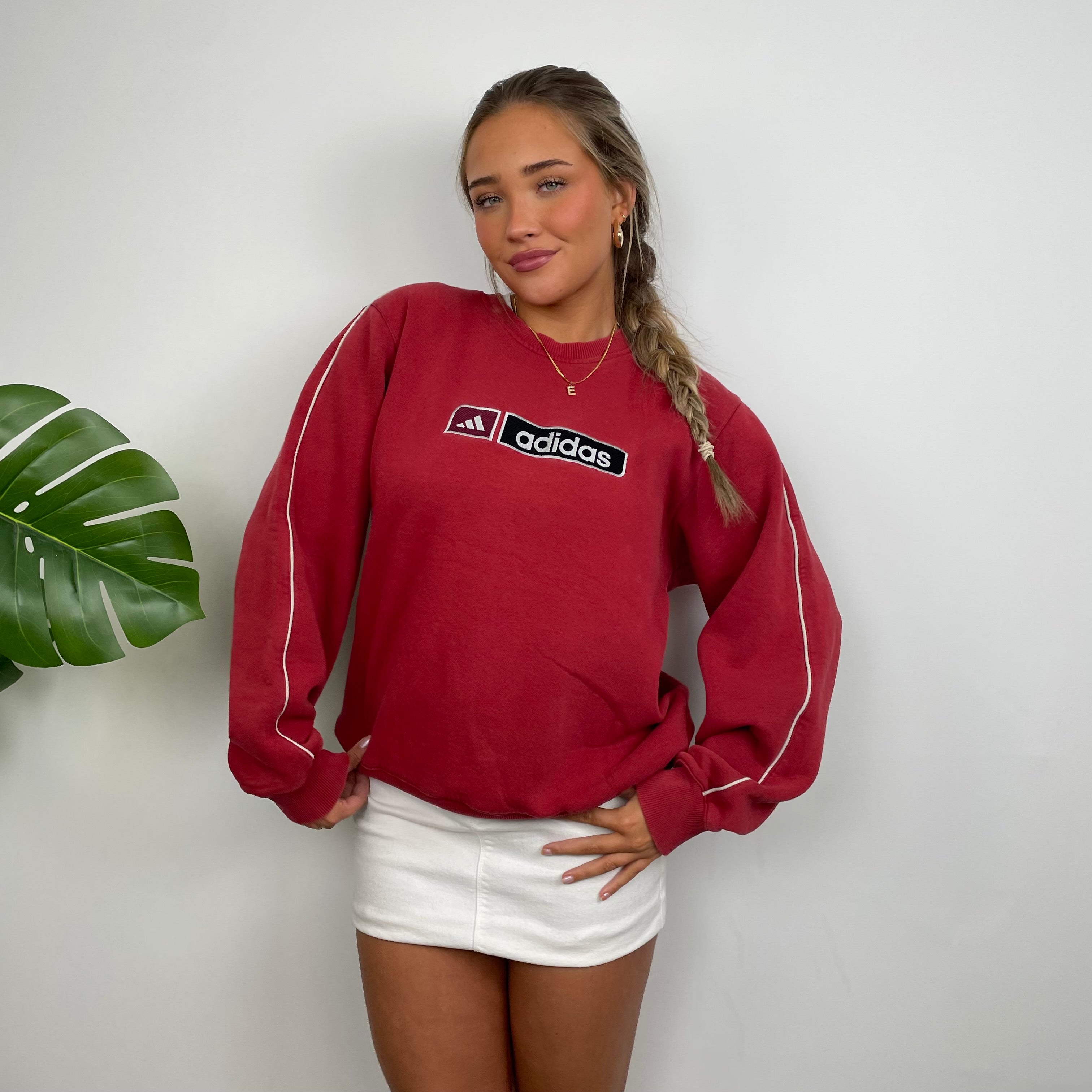 Adidas Red Embroidered Spell Out Sweatshirt (M)