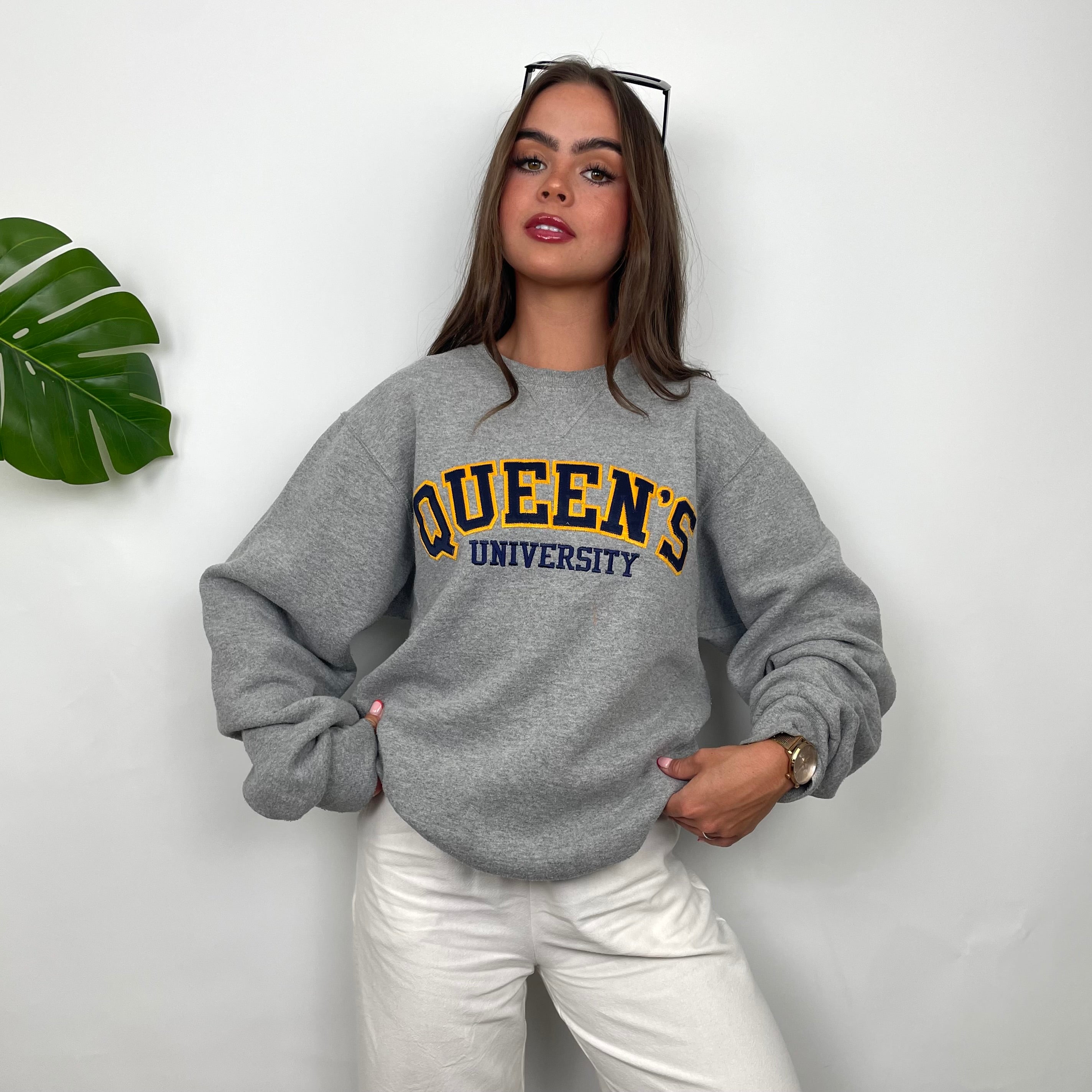 Queens University College Grey Embroidered Spell Out Sweatshirt (M)