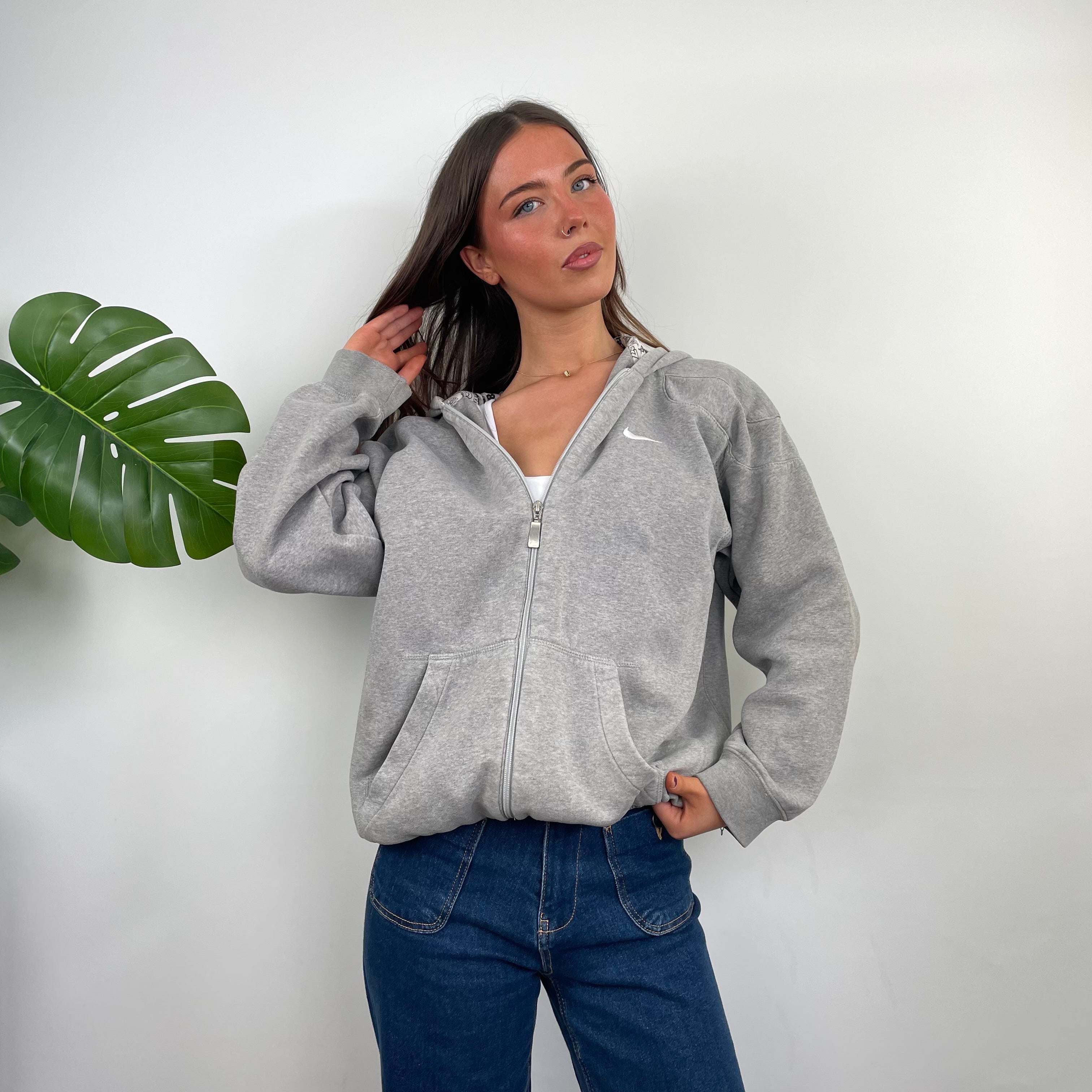 Nike Air Max RARE Grey Embroidered Swoosh Zip Up Hoodie (M)