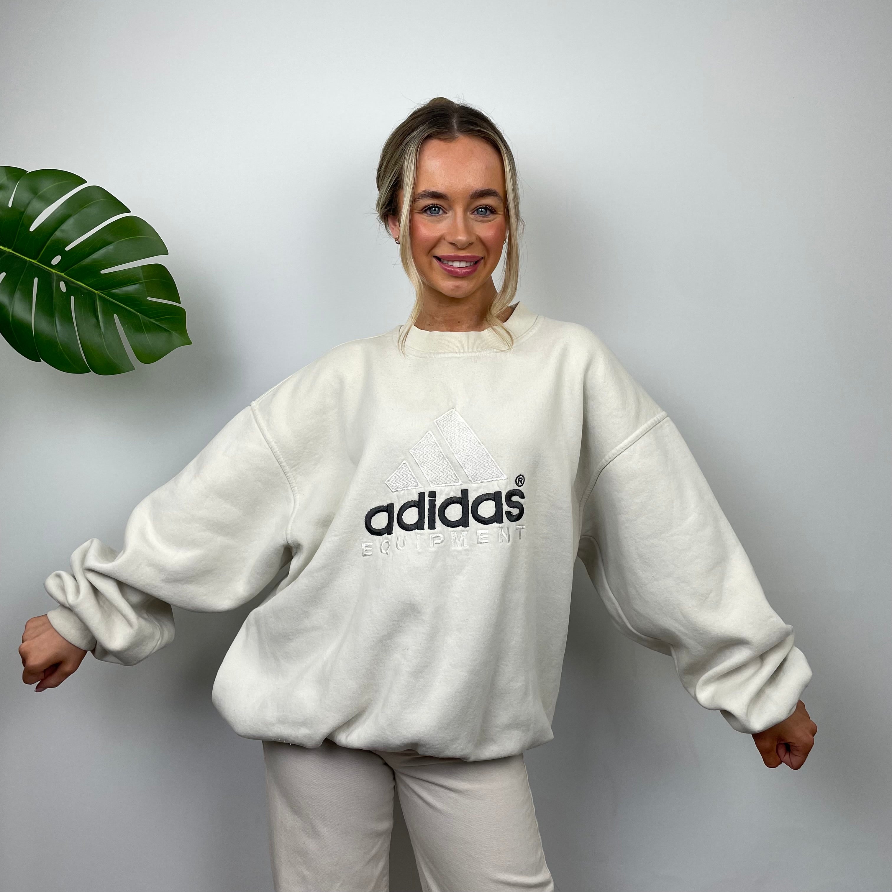 Adidas Equipment RARE Cream Embroidered Spell Out Sweatshirt (M)