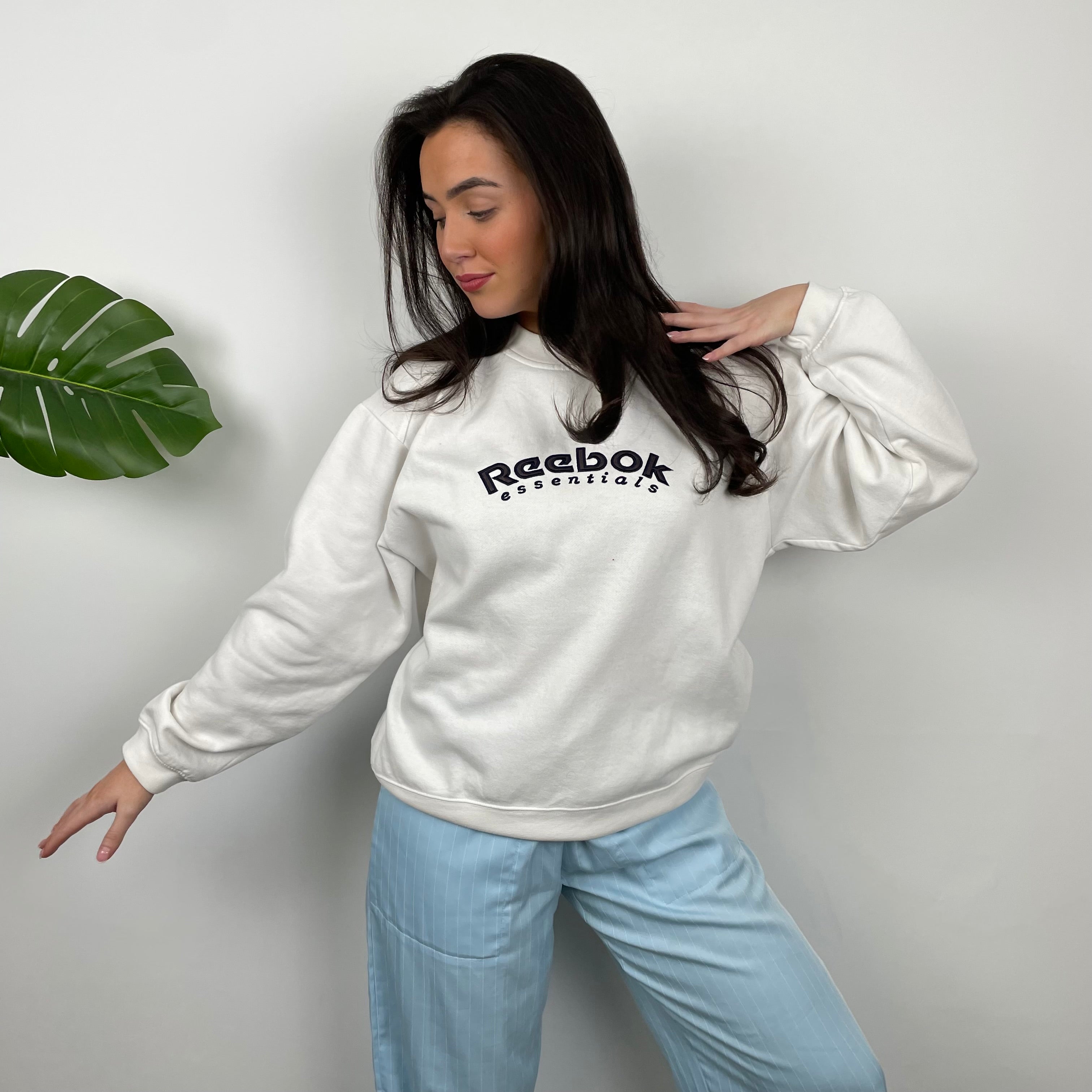 Reebok White Embroidered Spell Out Sweatshirt (M)