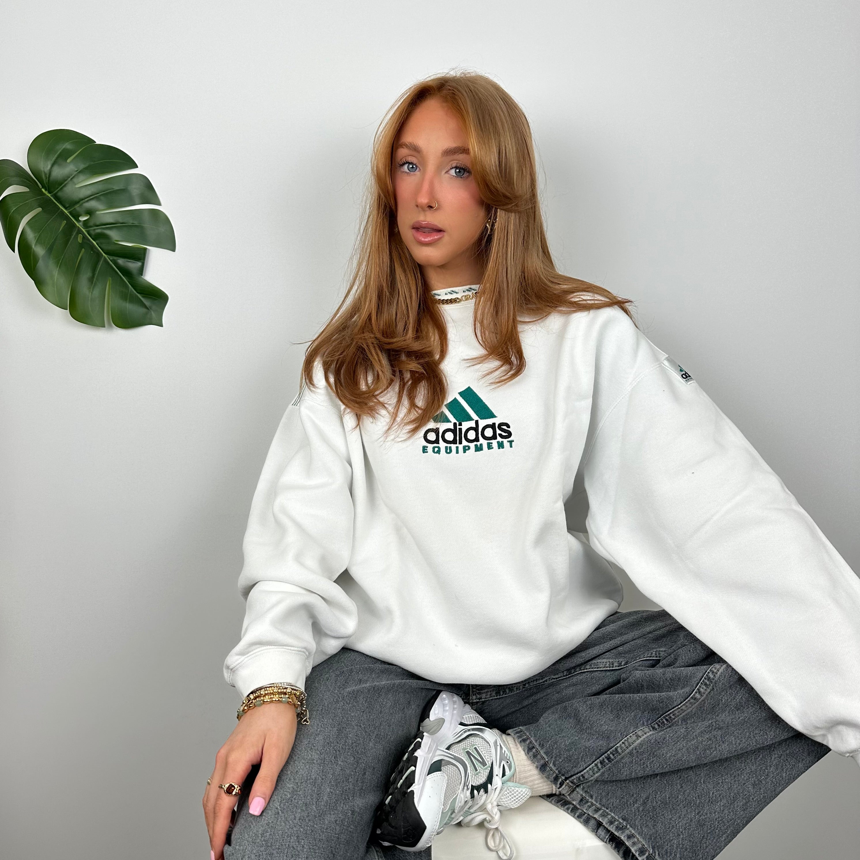 Adidas Equipment RARE White Embroidered Spell Out Sweatshirt (M)