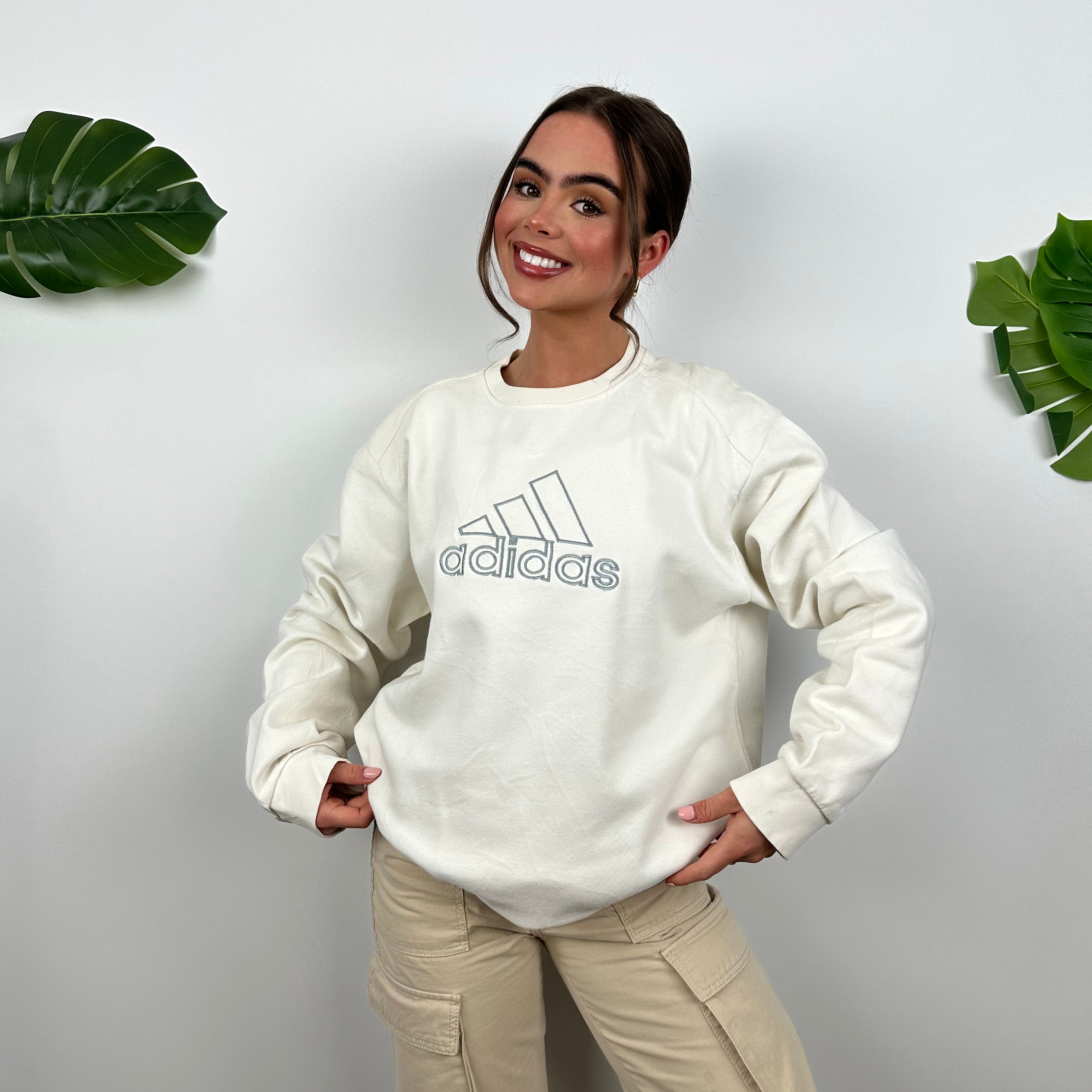 Adidas White Embroidered Spell Out Sweatshirt (M)