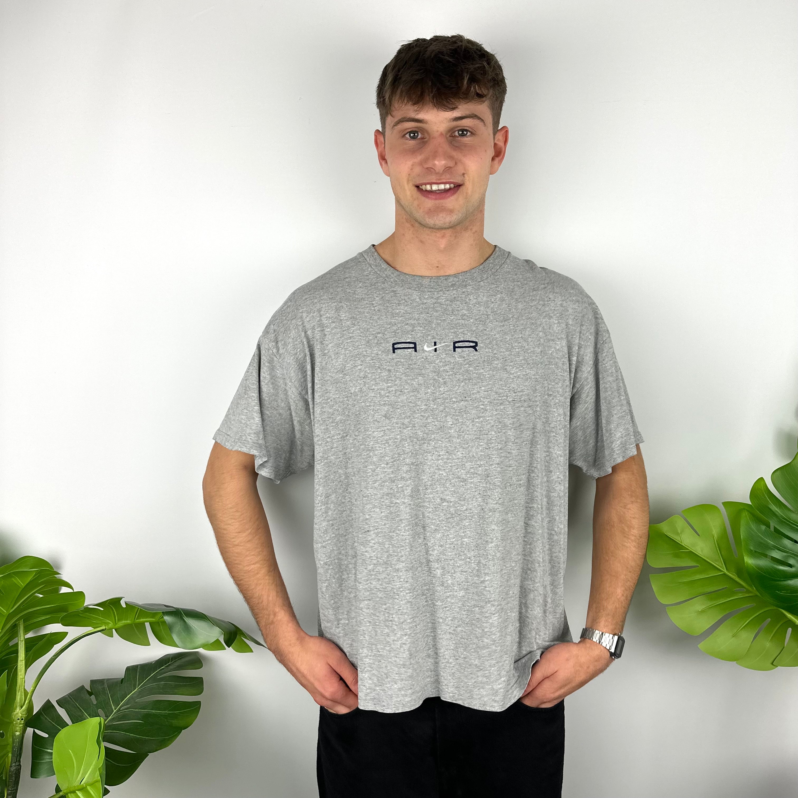 Nike Air Grey Embroidered Spell Out T Shirt (XL)