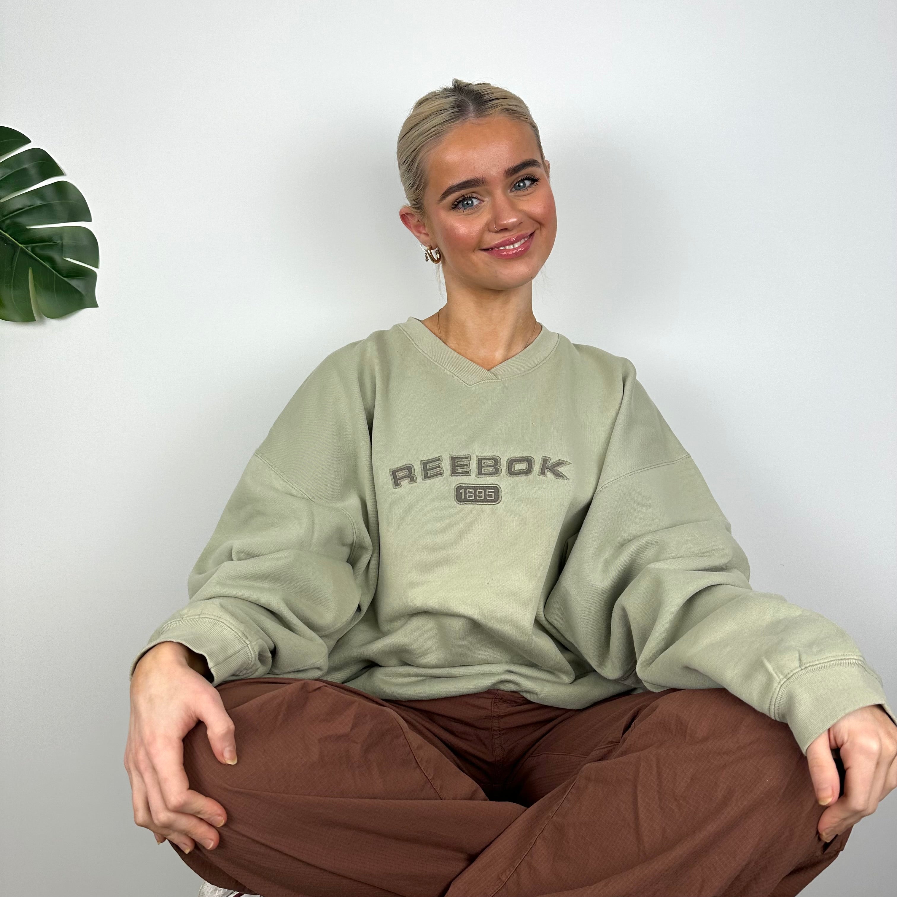 Reebok Khaki Embroidered Spell Out Sweatshirt (L)