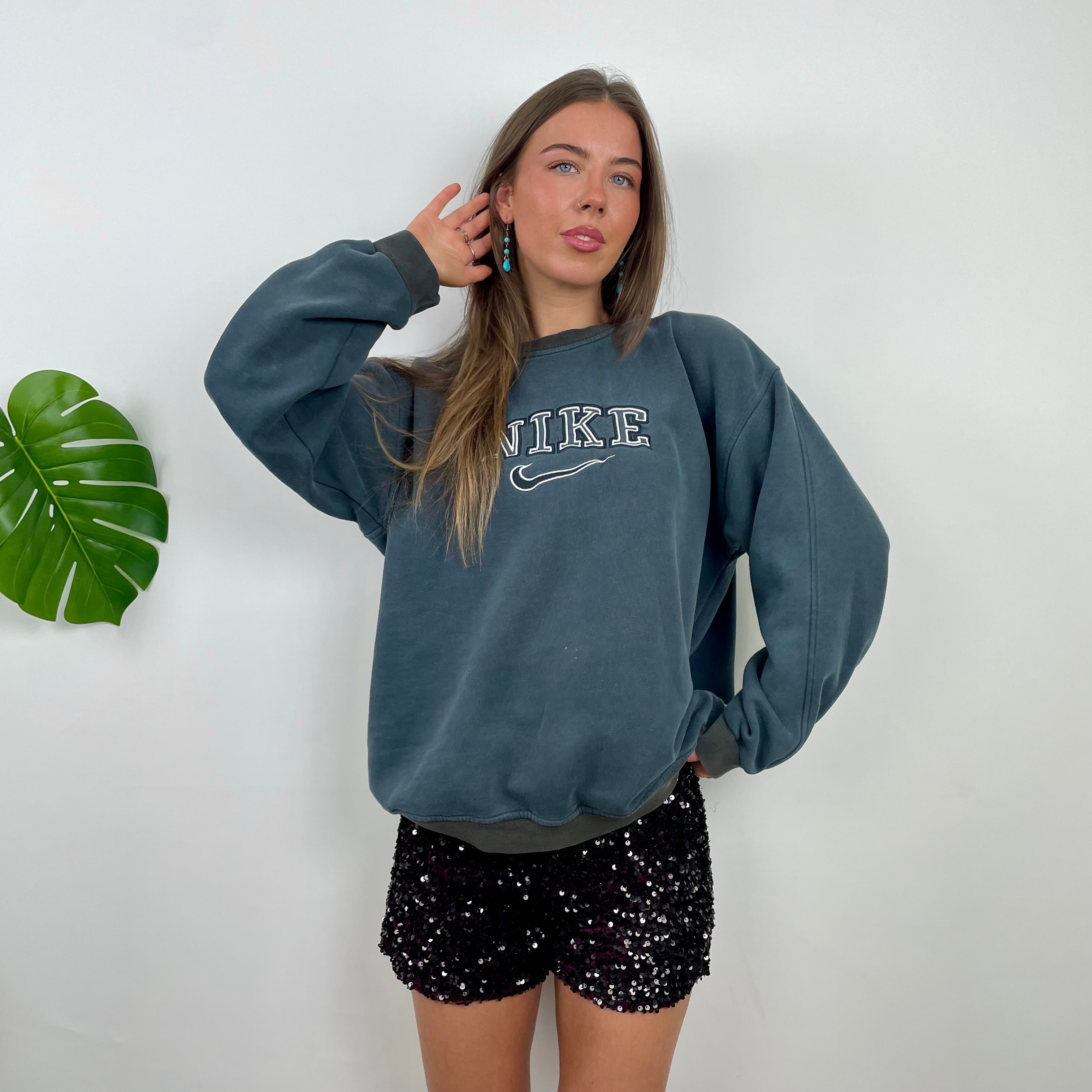 Nike Green  Embroidered Spell Out Sweatshirt (M)