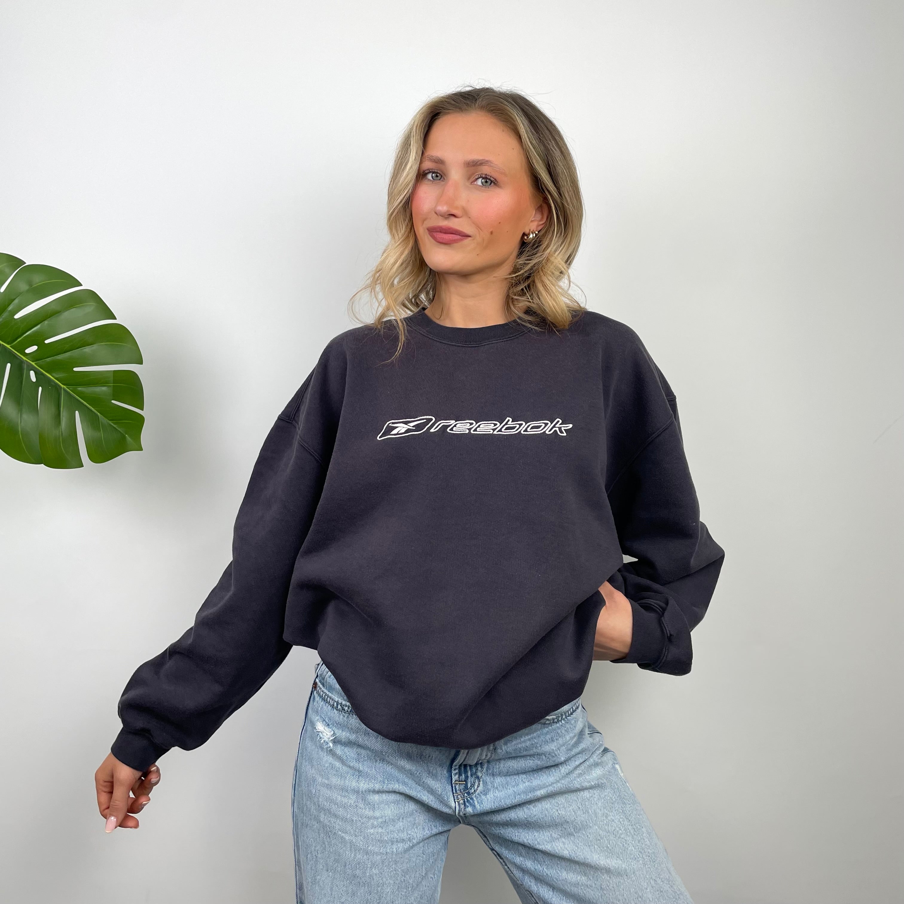 Reebok Navy Embroidered Spell Out Sweatshirt (S)