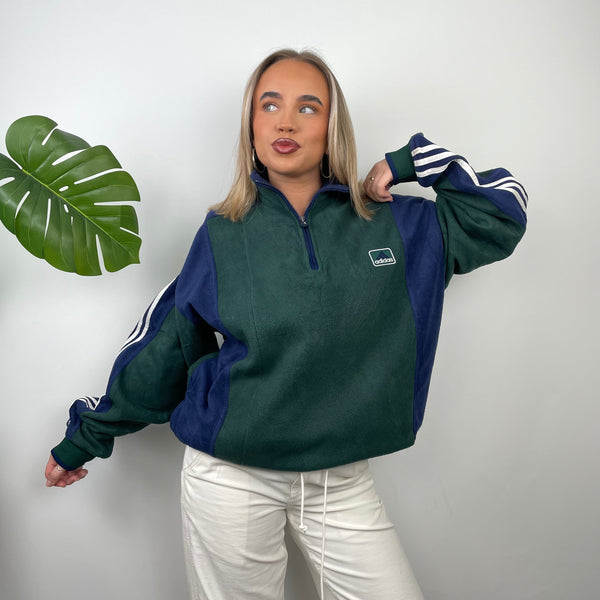 Adidas Green Embroidered Spell Out Fleece Quarter Zip Sweatshirt (XL)