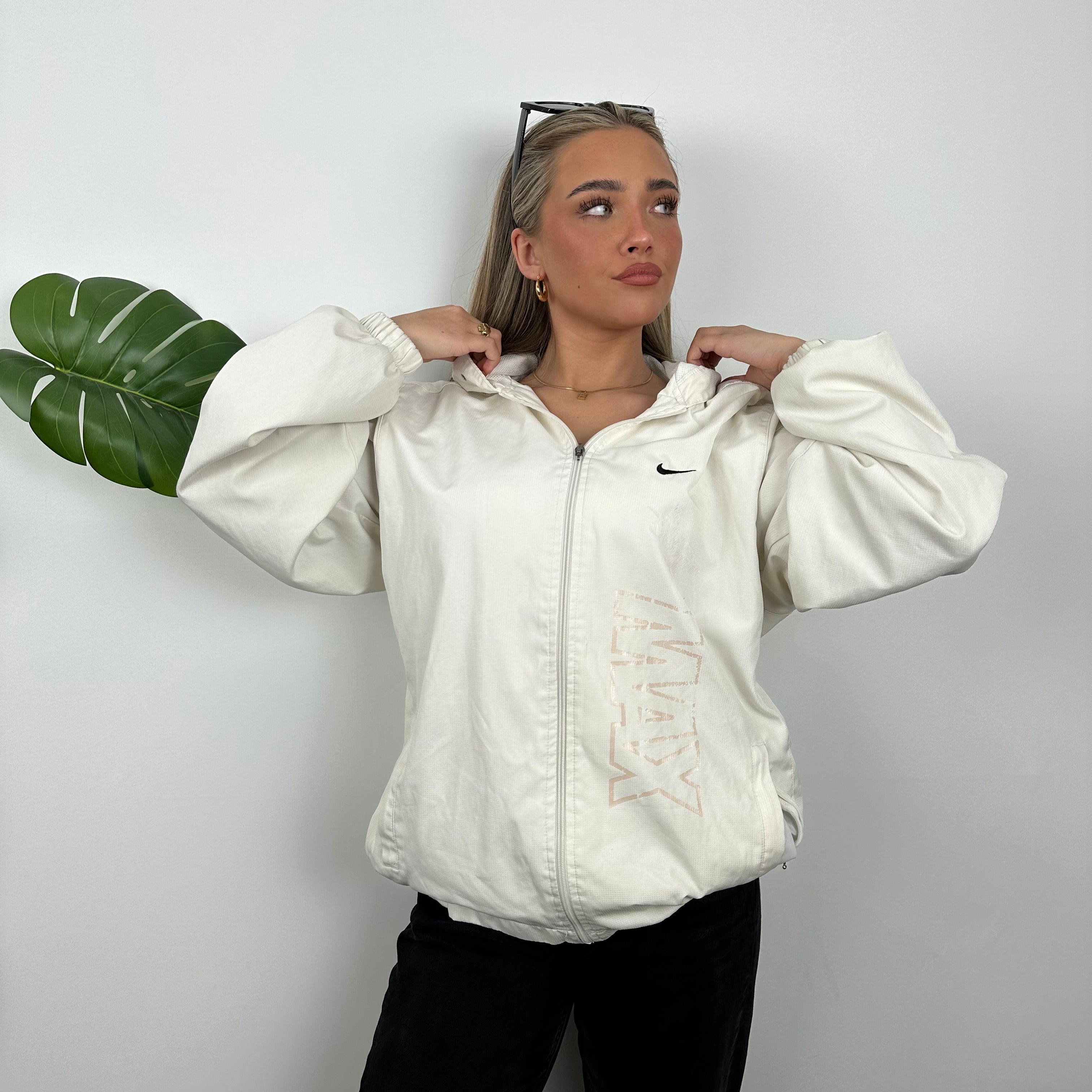 Nike Air Max White Embroidered Swoosh Zip Up Windbreaker Jacket (L)