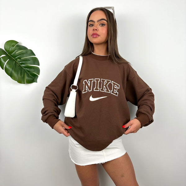 Nike Brown Embroidered Spell Out Sweatshirt (M)