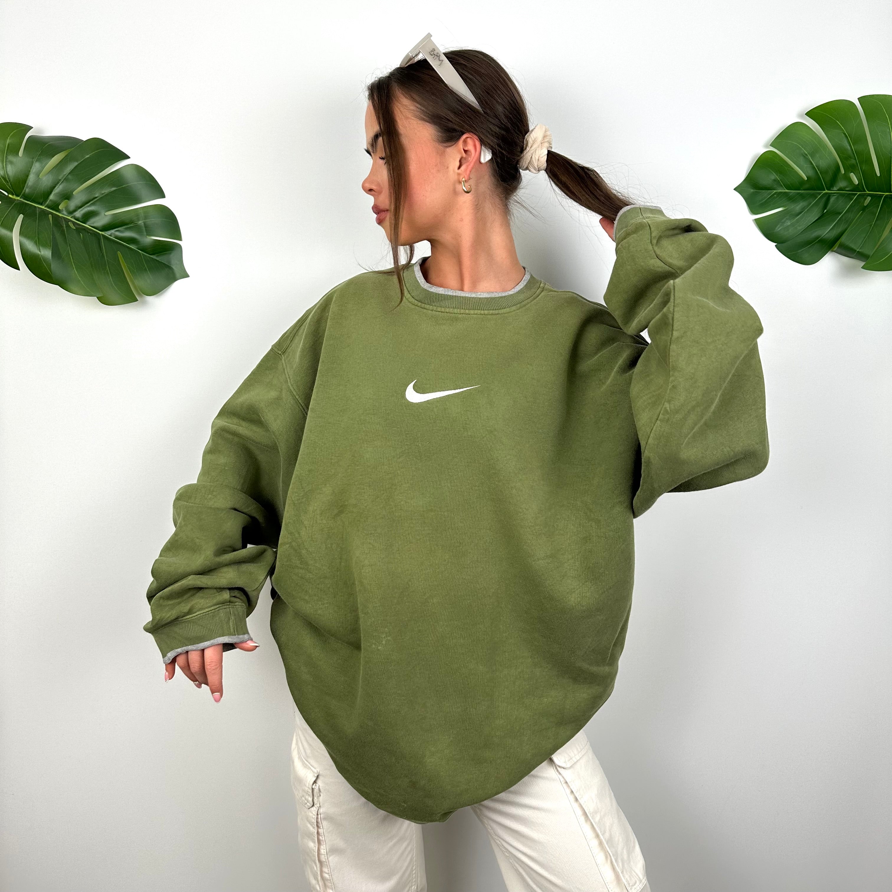 Nike RARE Green Embroidered Swoosh Sweatshirt (XXL)