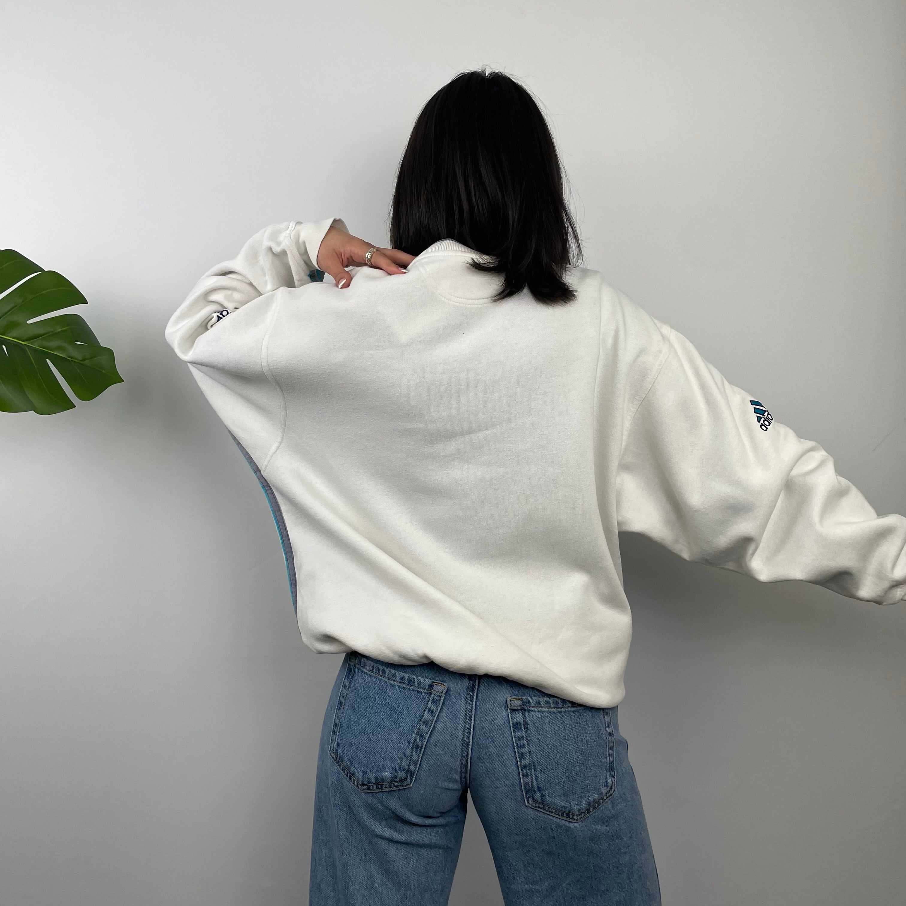 Adidas White Embroidered Spell Out Sweatshirt (M)