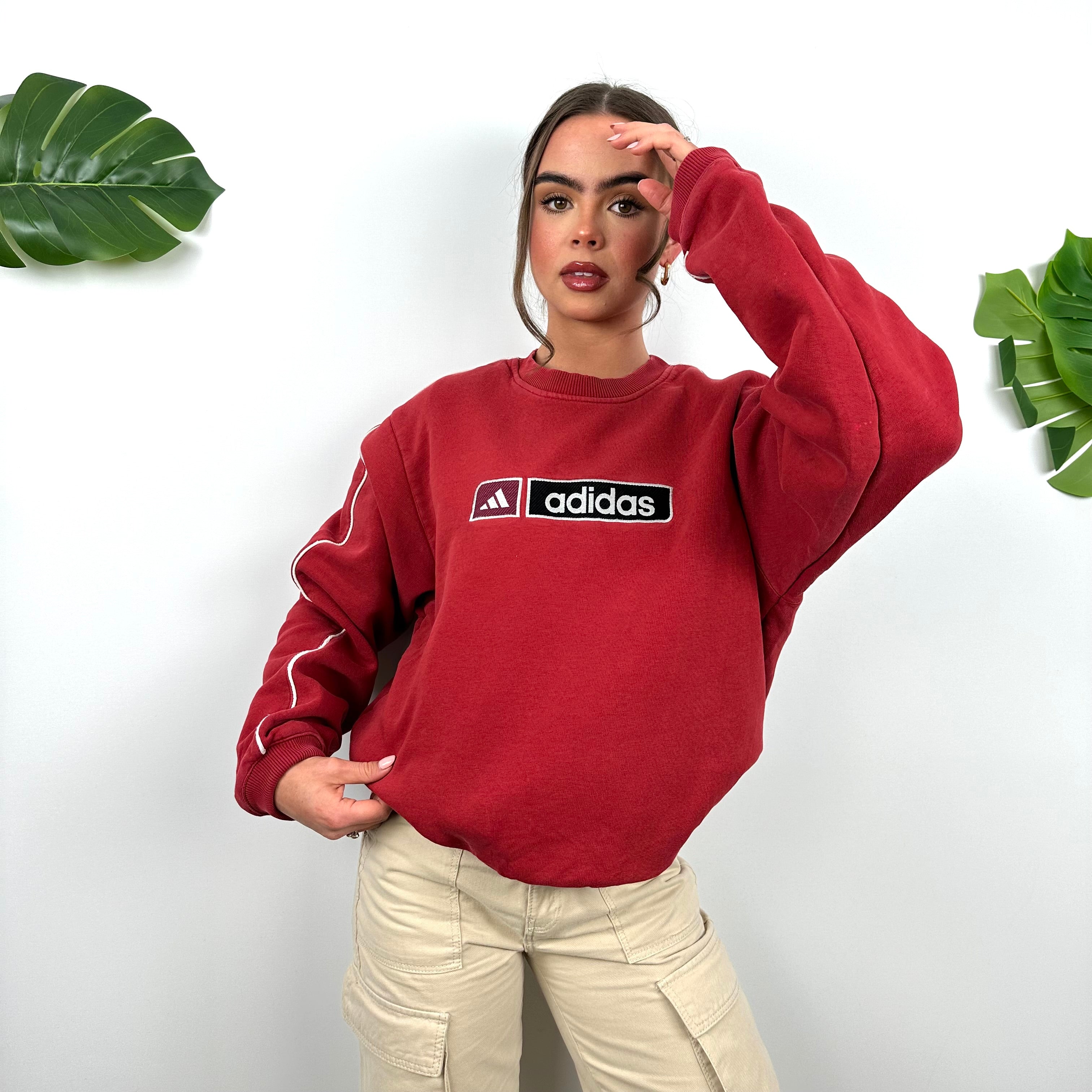 Adidas Red Embroidered Spell Out Sweatshirt (M)