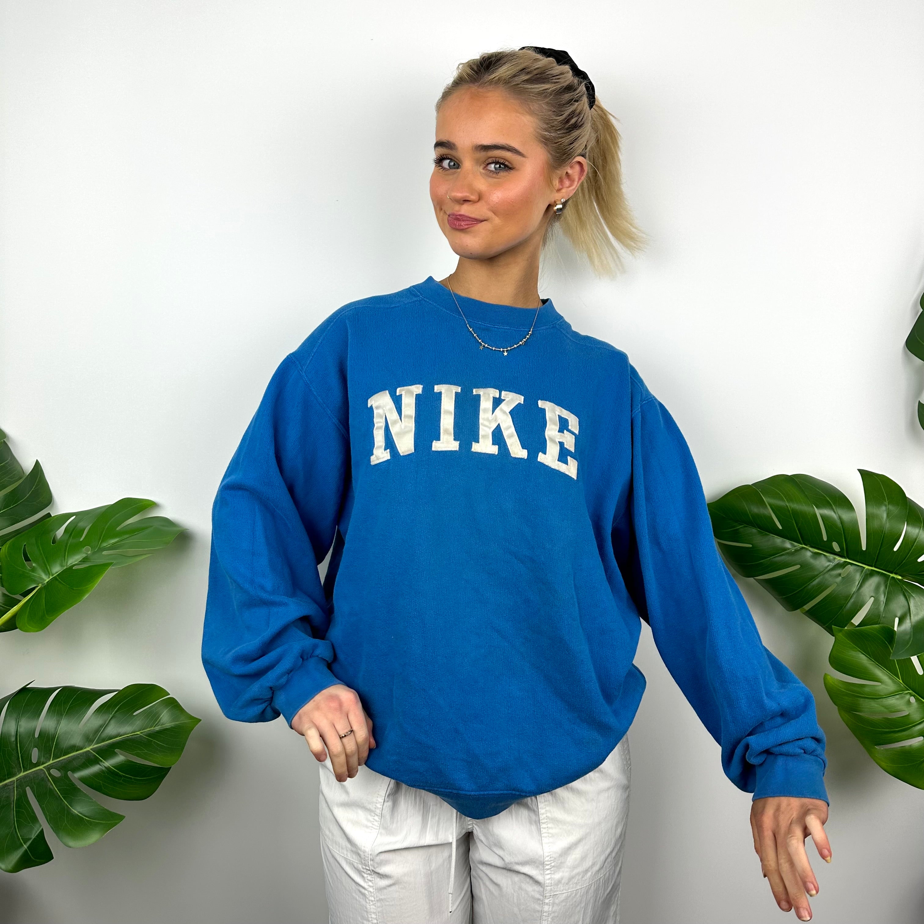 Nike Blue Embroidered Spell Out Sweatshirt (M)