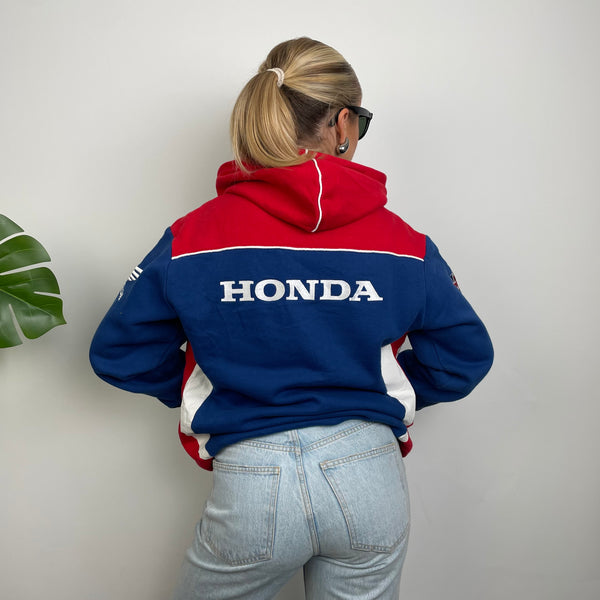 Honda Racing Blue Embroidered Spell Out Zip Up Hoodie Jacket (M)