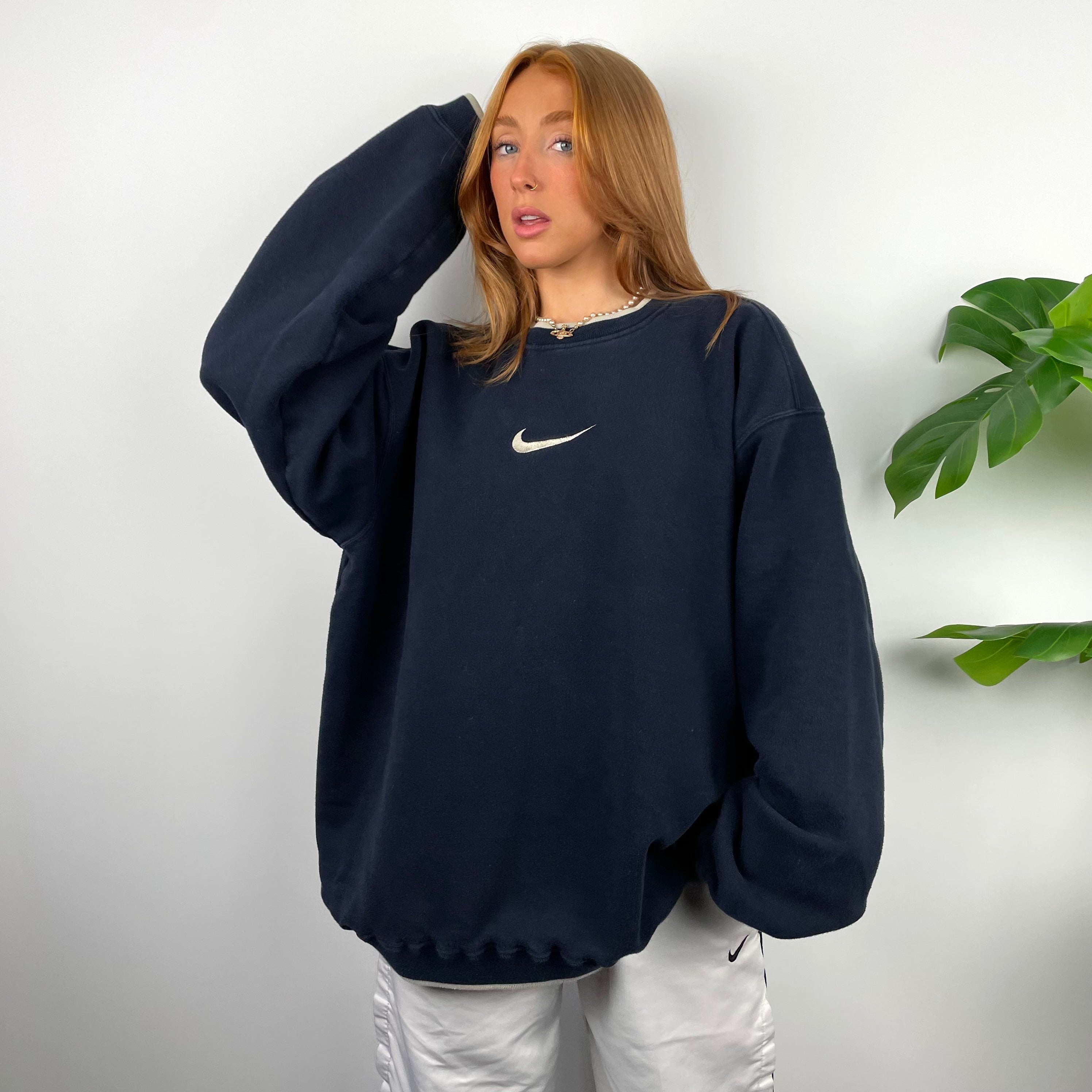 Nike Navy Embroidered Swoosh Sweatshirt (XXL)