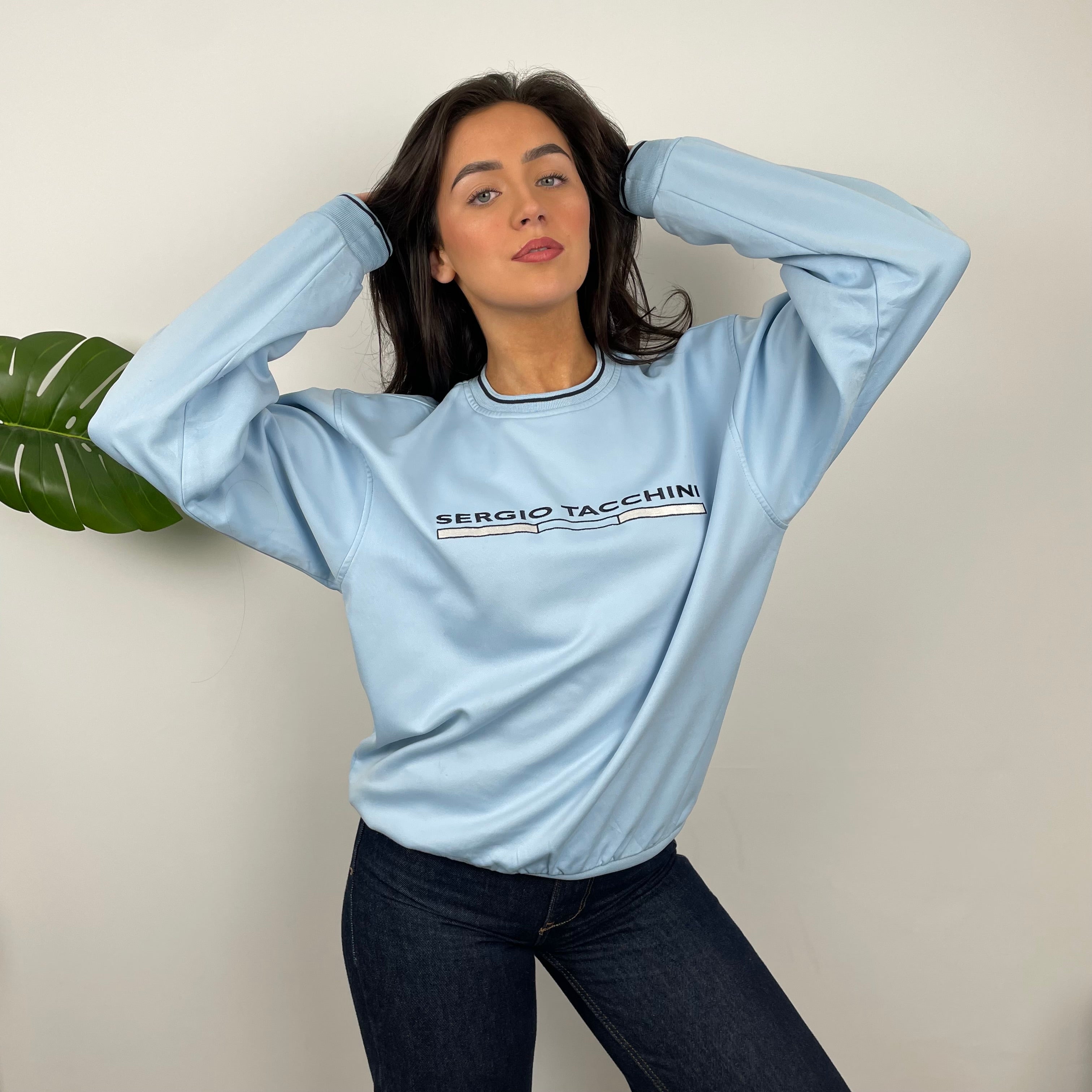 Sergio Tacchini Baby Blue Embroidered Spell Out Sweatshirt (M)