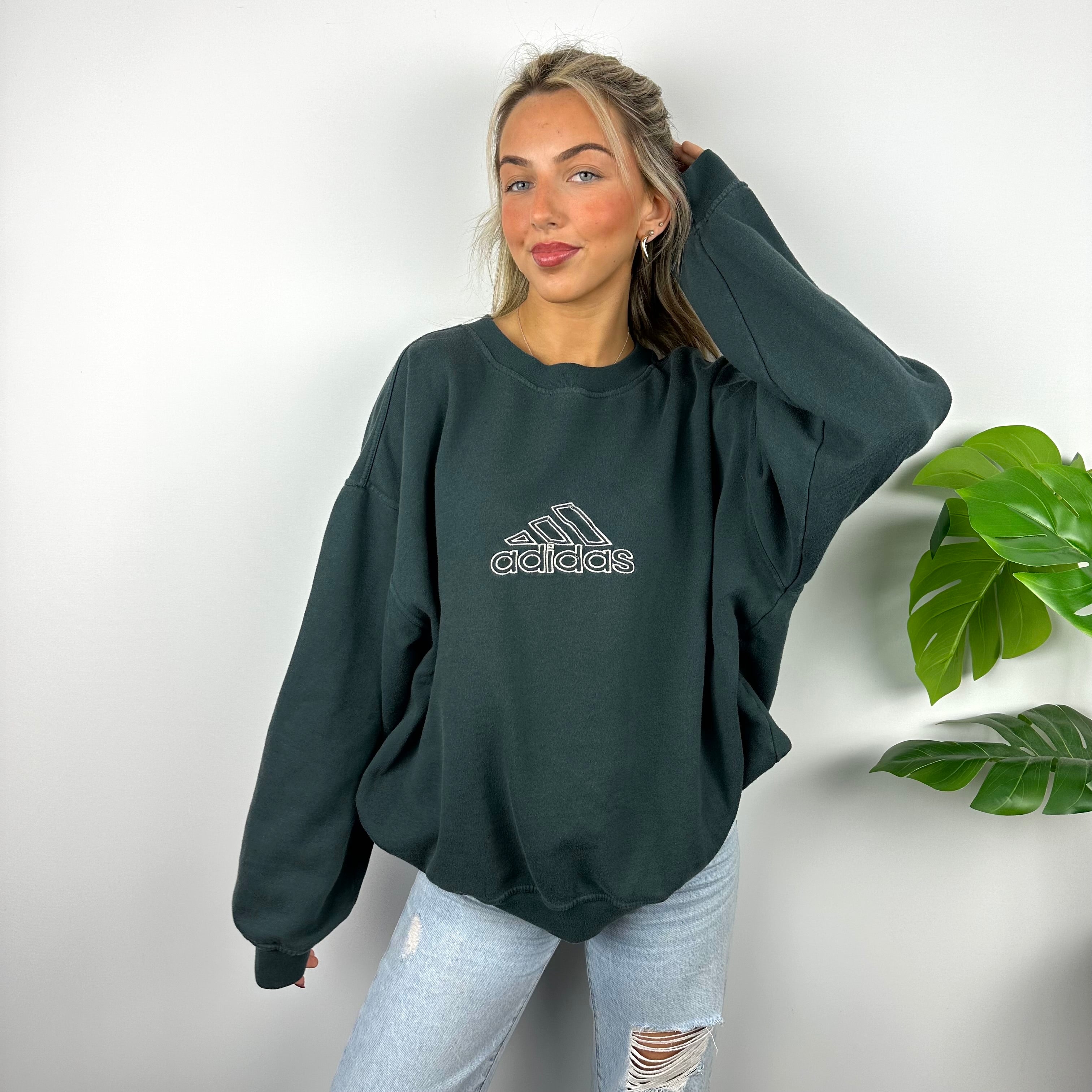 Adidas Phthalo Green Embroidered Spell Out Sweatshirt (L)
