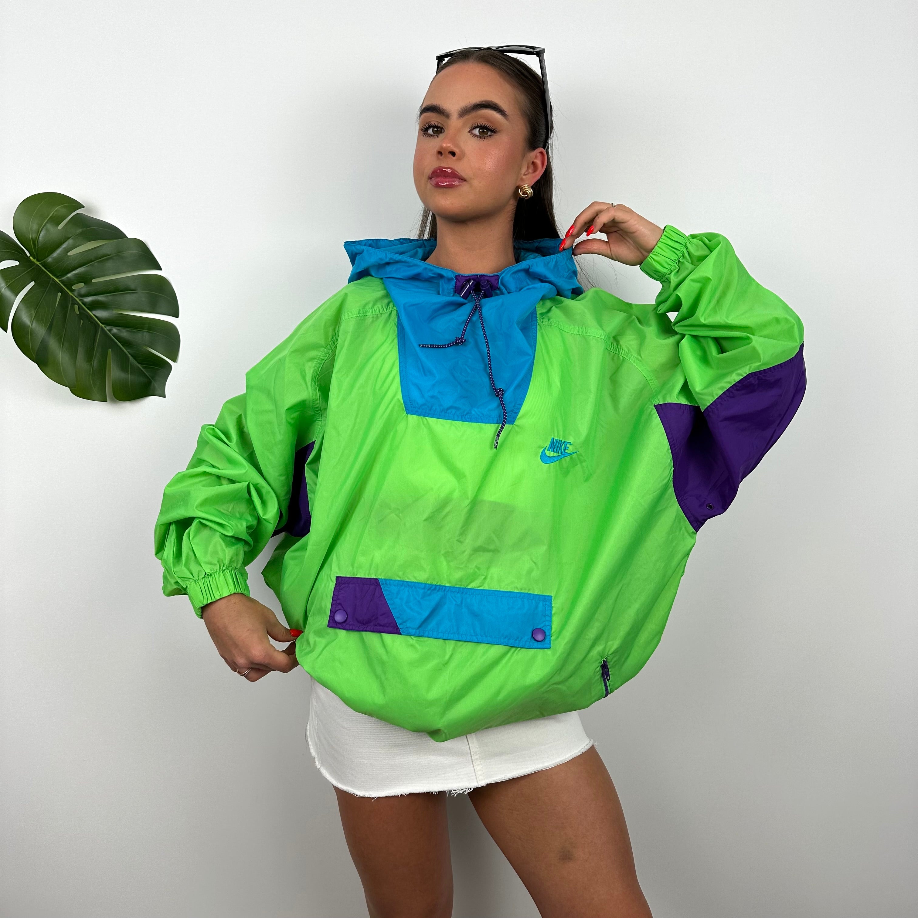 Nike Green Embroidered Spell Out Windbreaker Jacket (L)