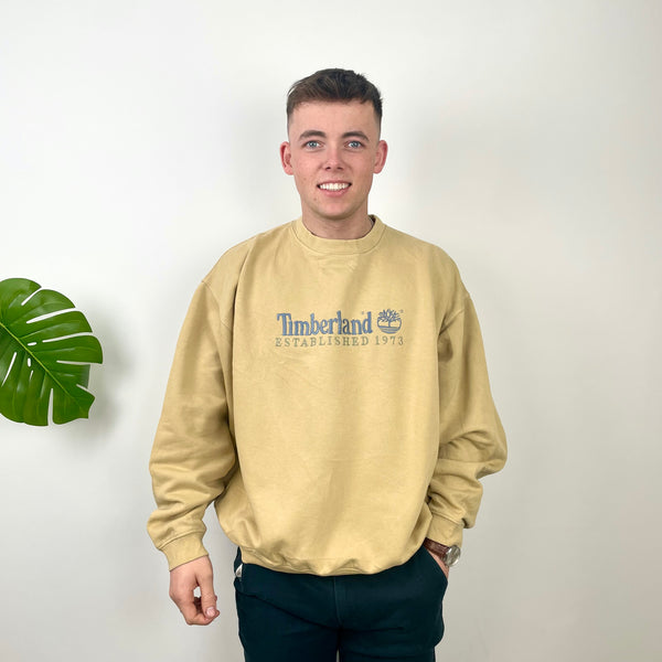 Timberland RARE Beige Embroidered Spell Out Sweatshirt (L)