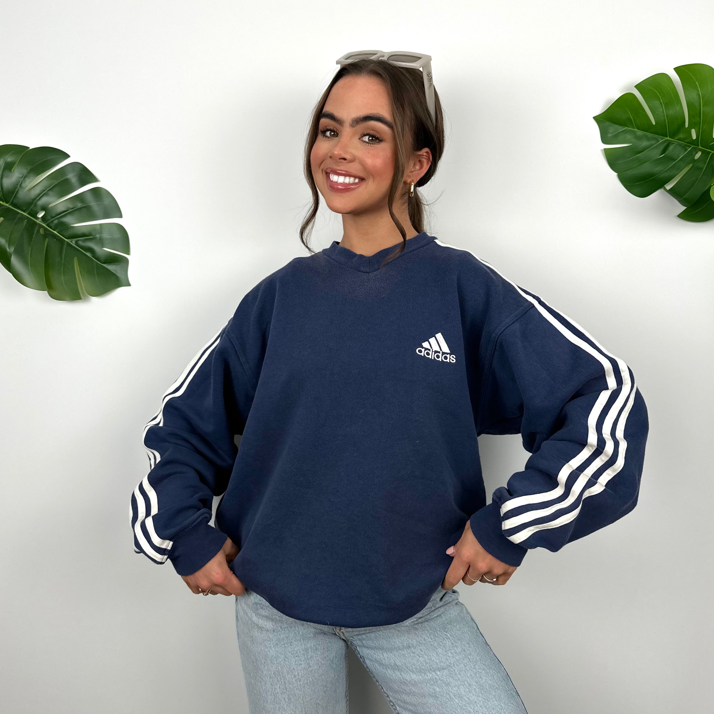 Adidas Navy Embroidered Spell Out Sweatshirt (L)