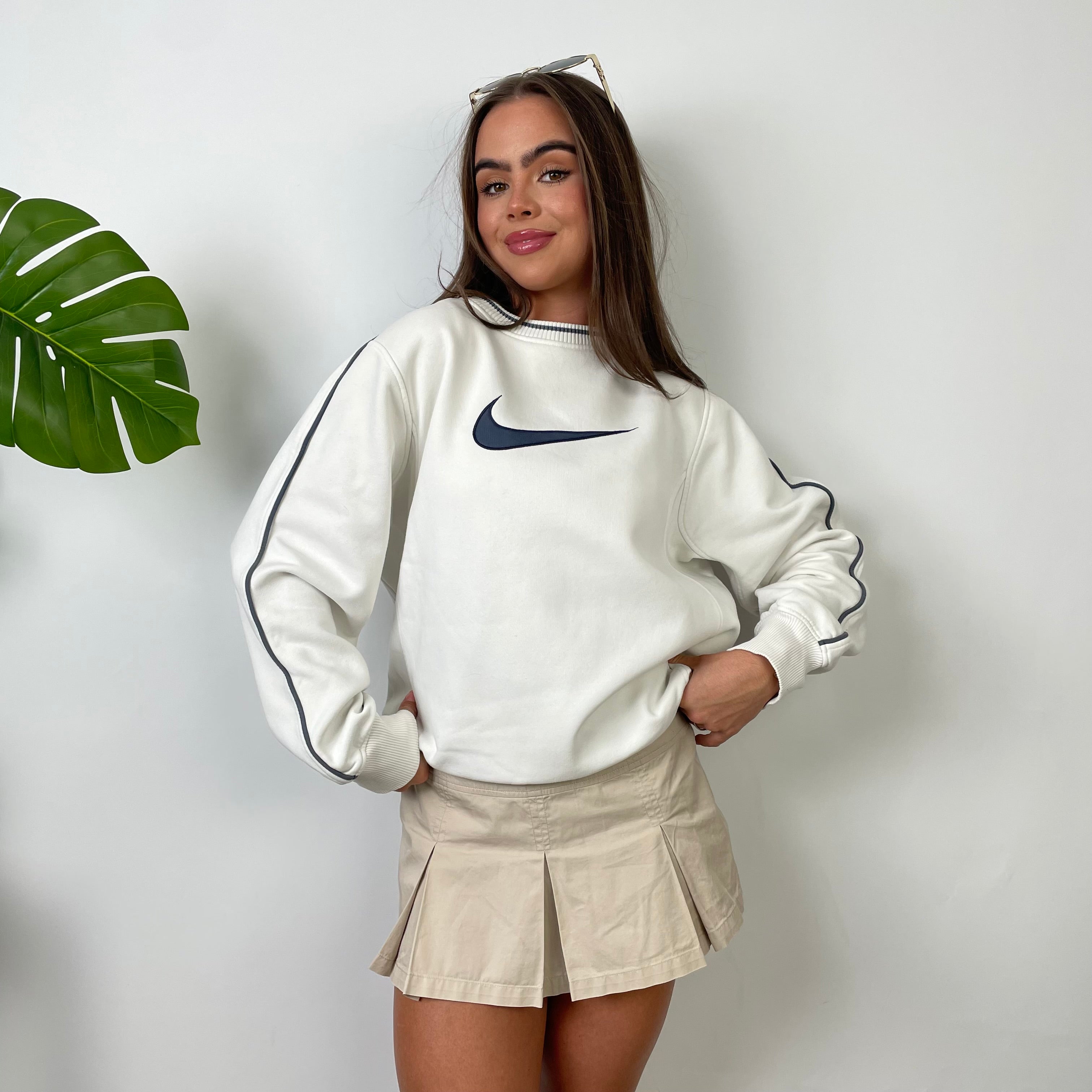 Nike White Embroidered Swoosh Sweatshirt (S)