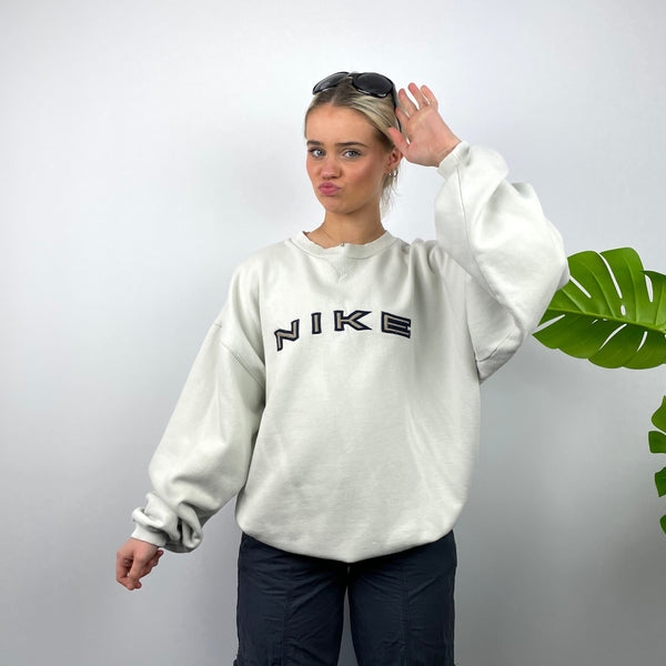 Nike RARE Cream Embroidered Spell Out Sweatshirt as worn by Annalivia Hynds (M)