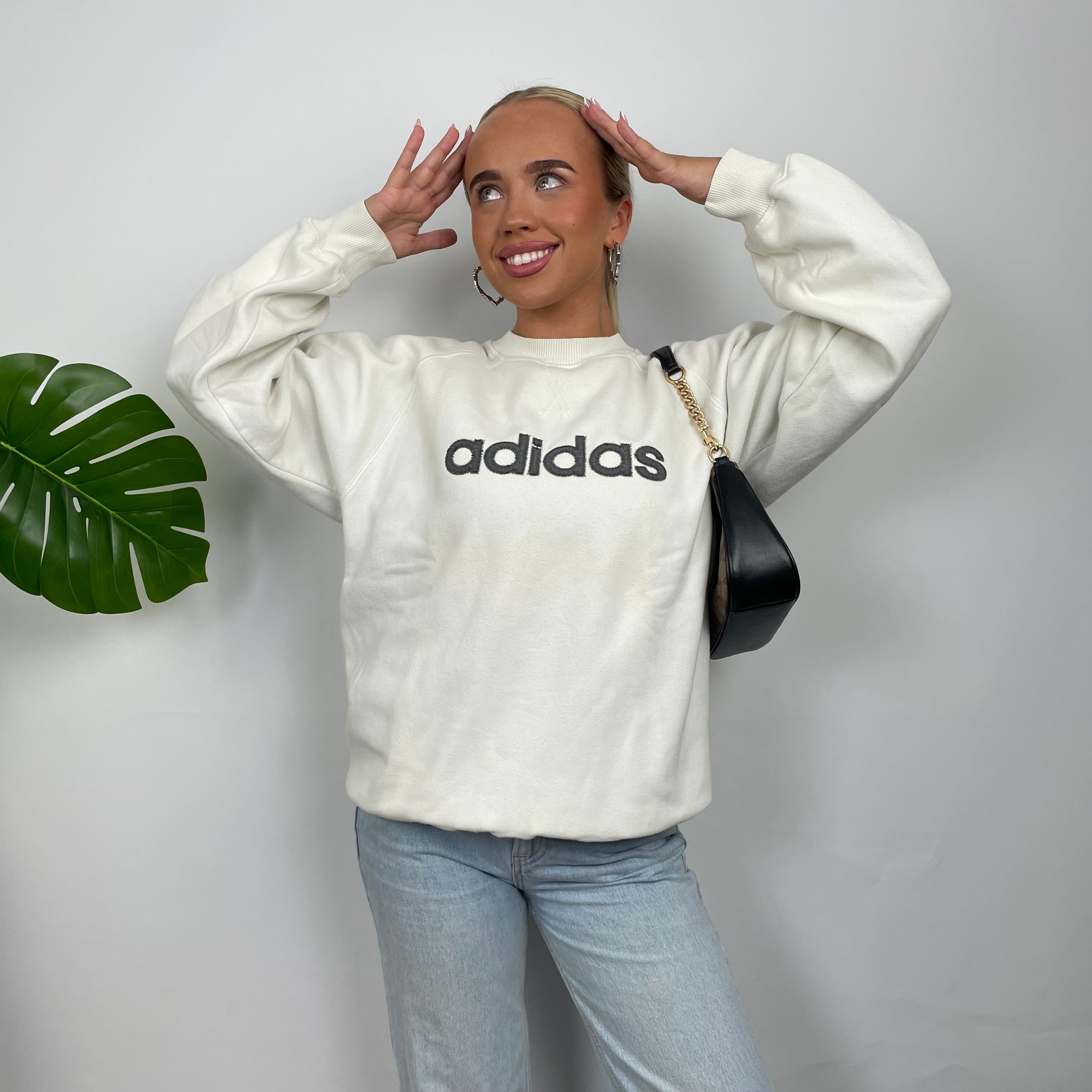 Adidas White Embroidered Spell Out Sweatshirt (M)