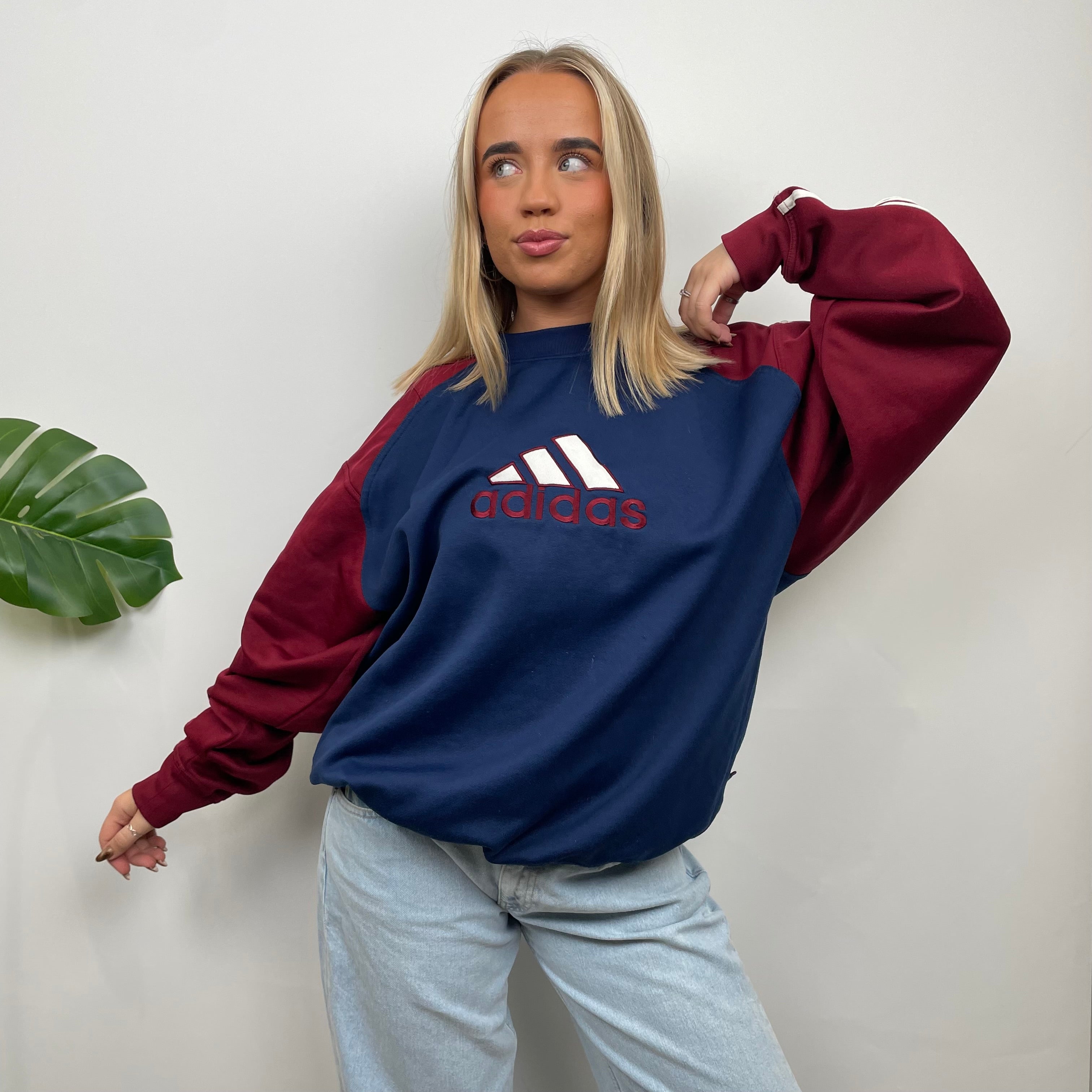 Adidas RARE Red and Navy Embroidered Spell Out Sweatshirt (L)