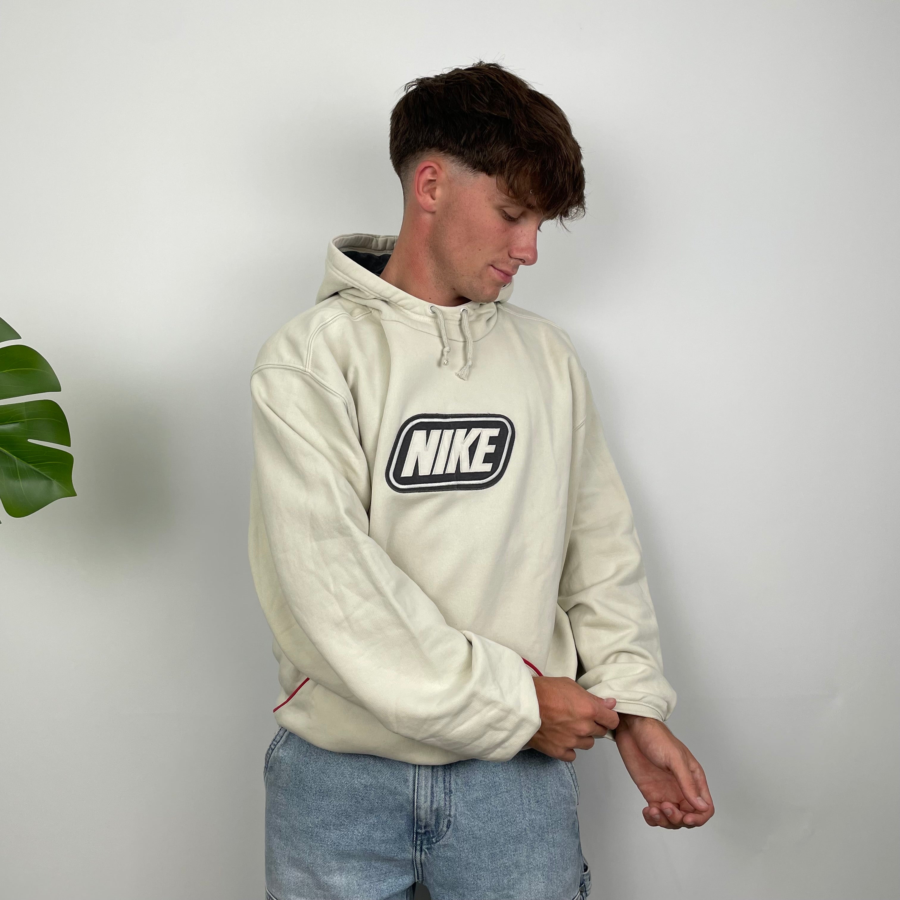 Nike Cream Embroidered Spell Out Hoodie (XL)