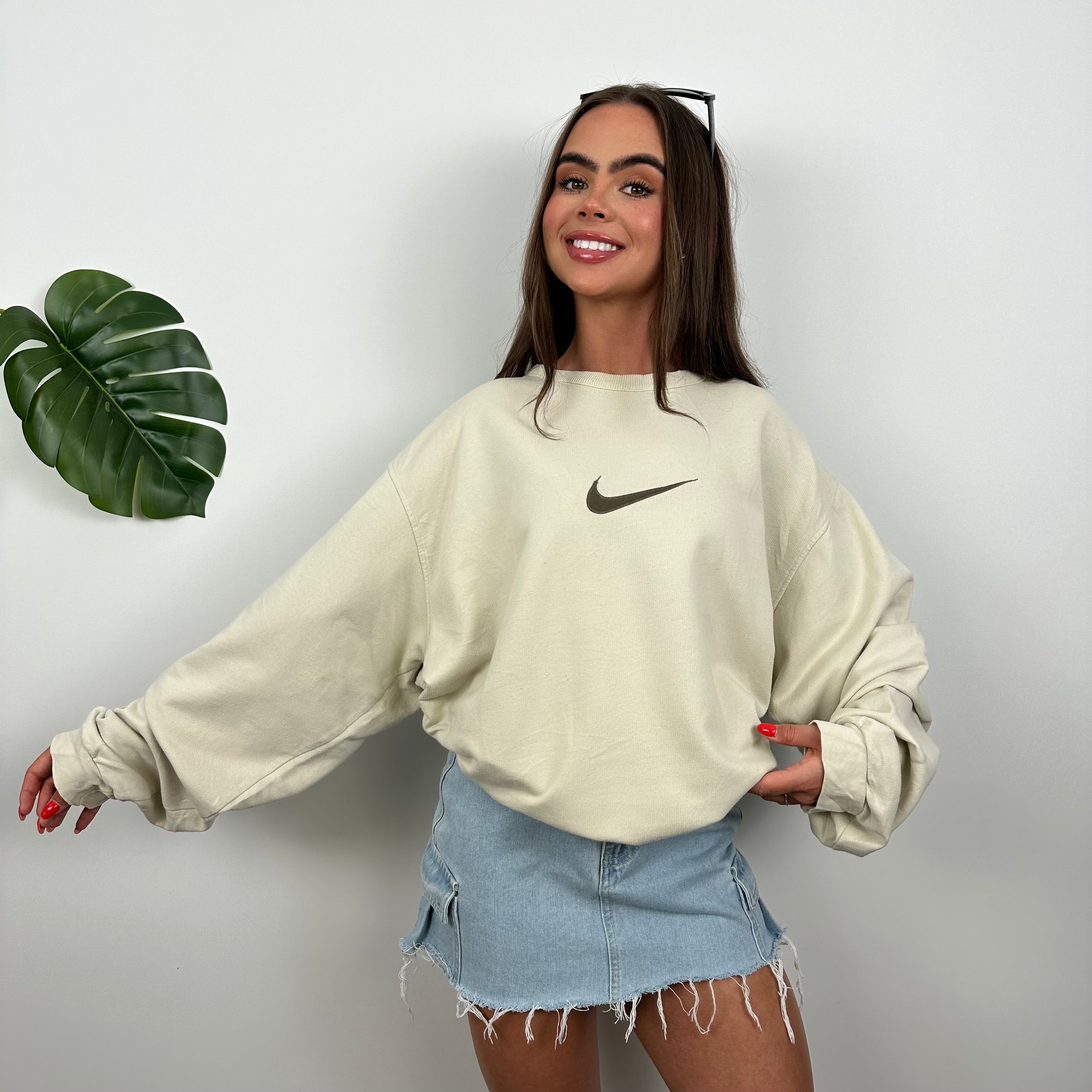 Nike Cream Embroidered Swoosh Sweatshirt (XL)