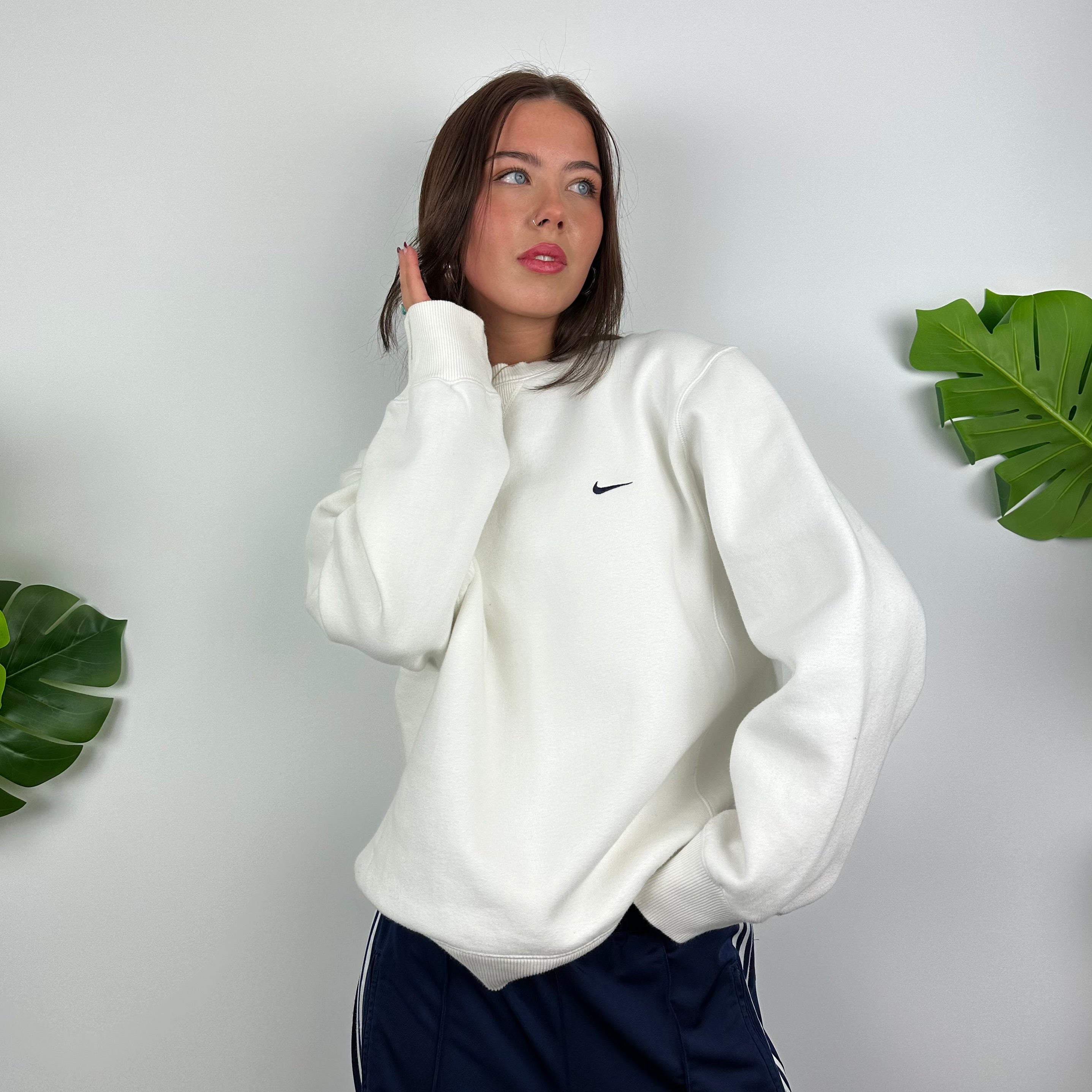 Nike White Embroidered Swoosh Sweatshirt (L)