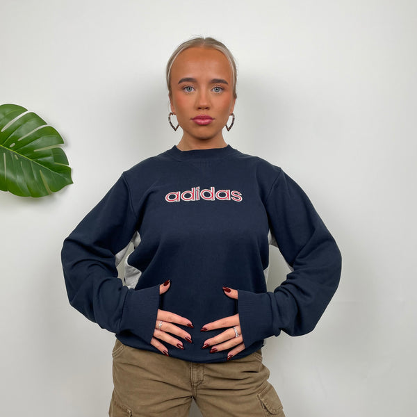 Adidas Navy Embroidered Spell Out Sweatshirt (M)