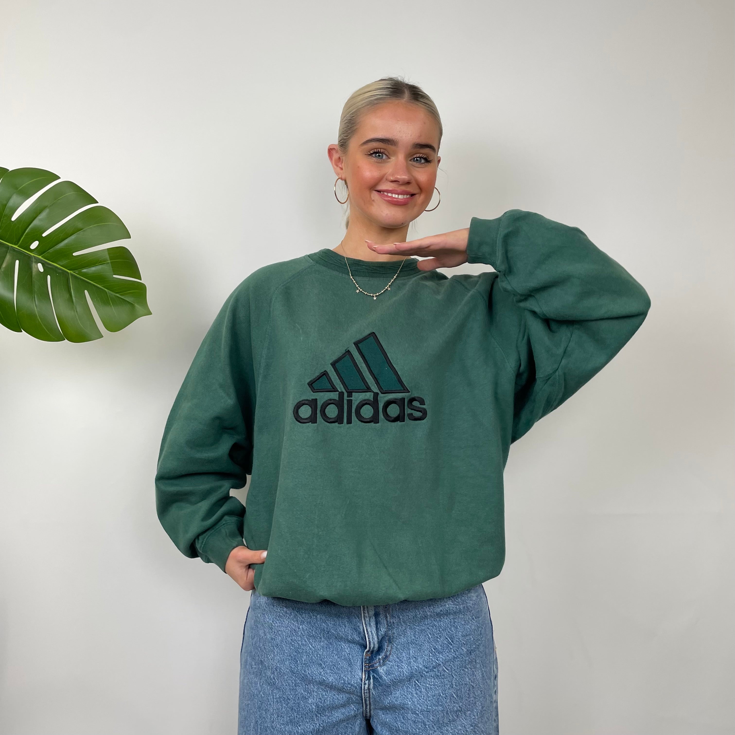 Adidas Green Embroidered Spell Out Sweatshirt (S)