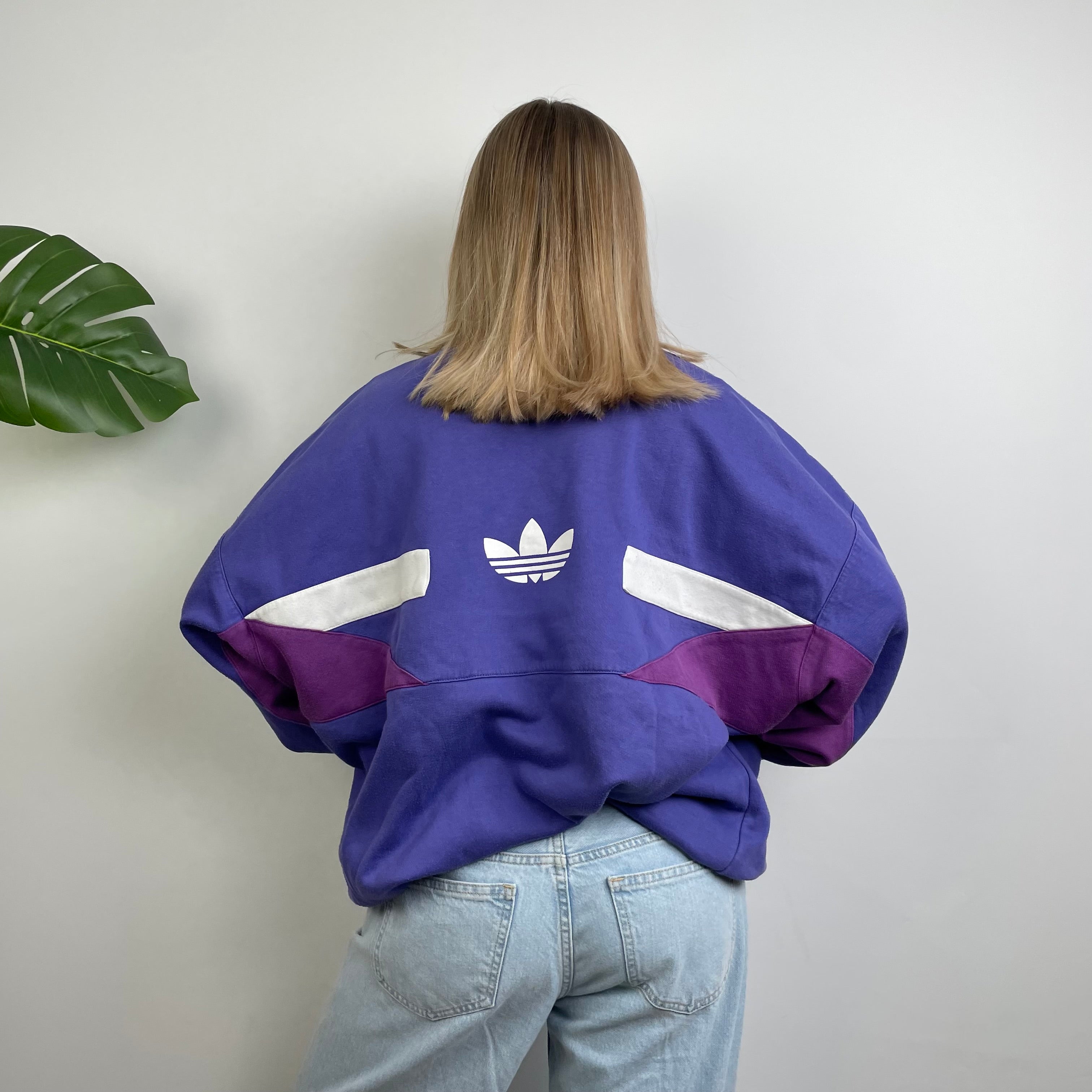 Adidas Blue Colour Block Embroidered Spell Out Sweatshirt (L)