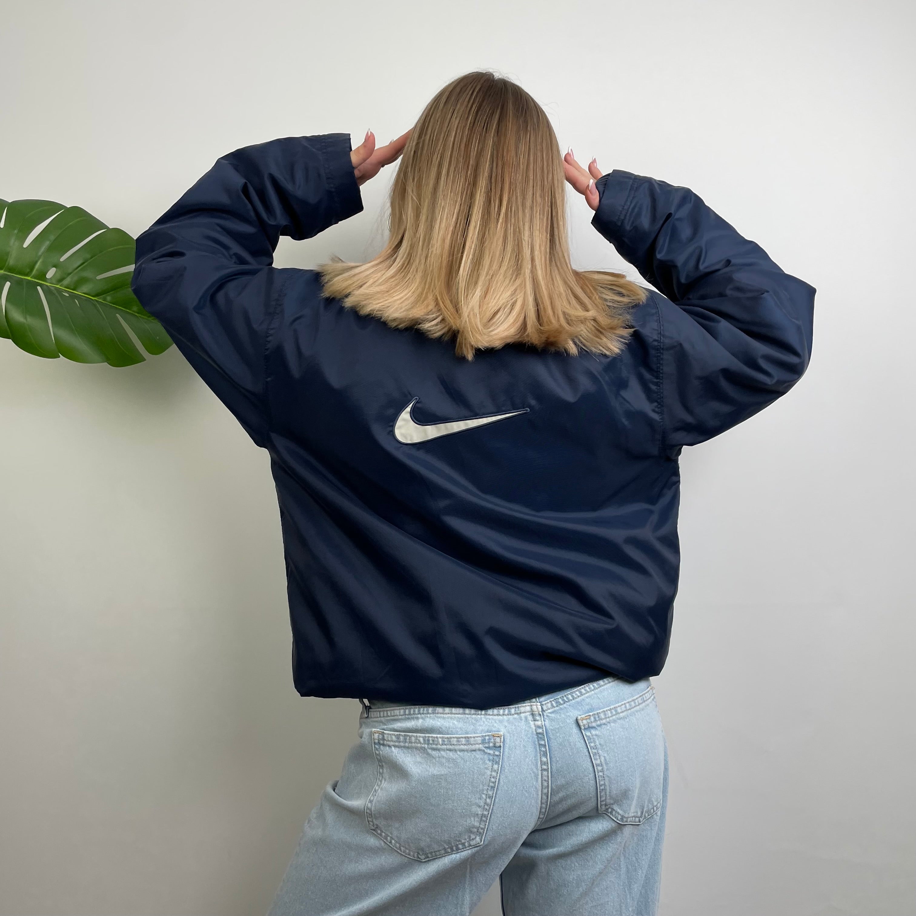 Nike RARE Navy Embroidered Swoosh Padded Jacket (XXL)