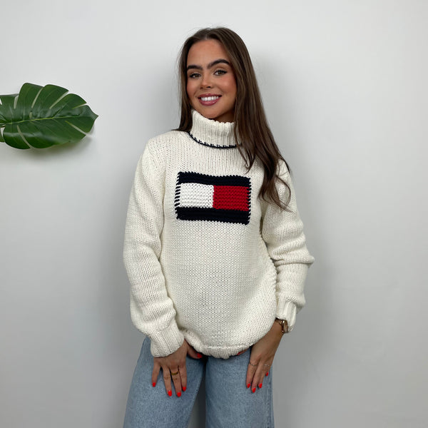 Tommy Hilfiger RARE Cream Logo Knitted Sweater (S)