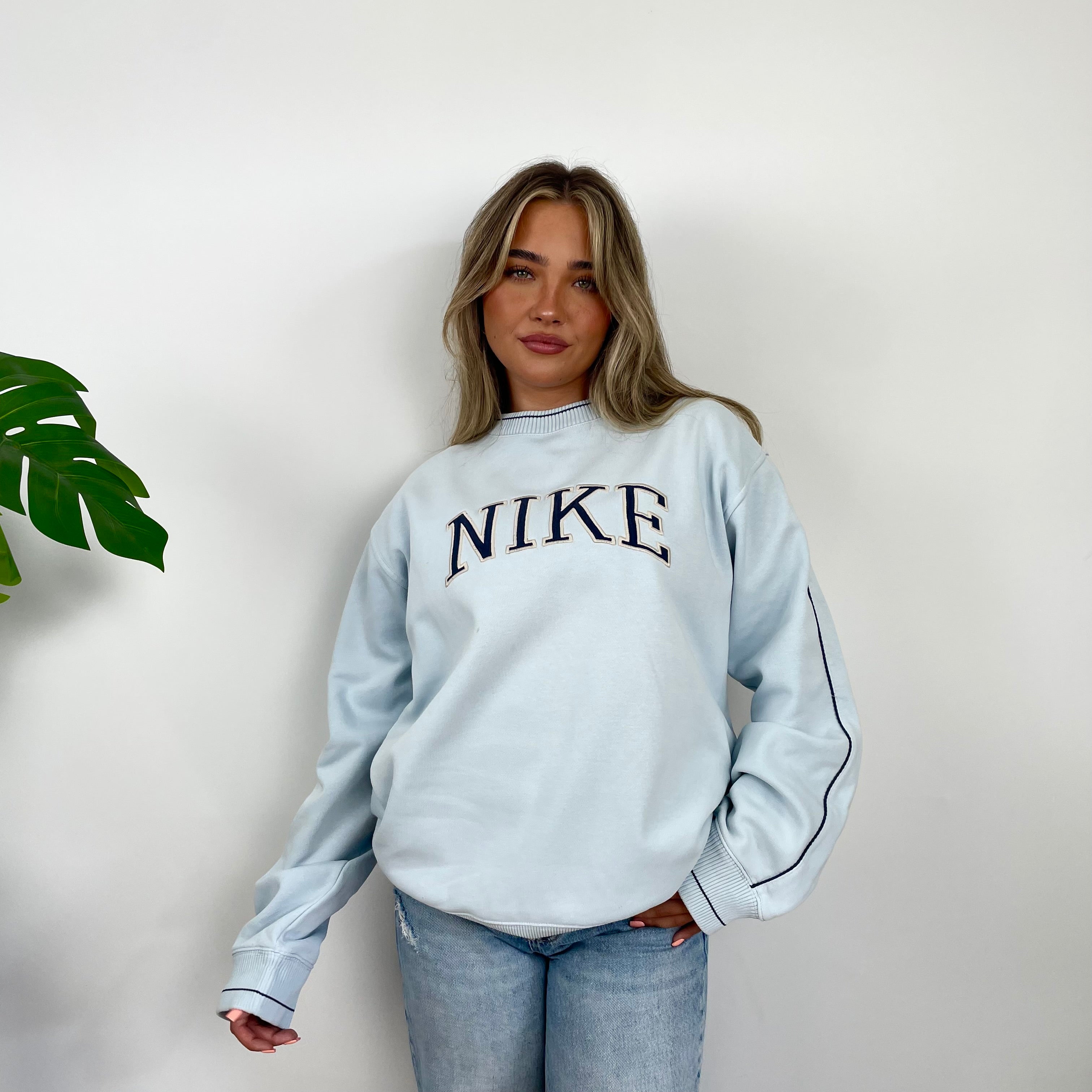 Nike Baby Blue Embroidered Spell Out Sweatshirt (L)