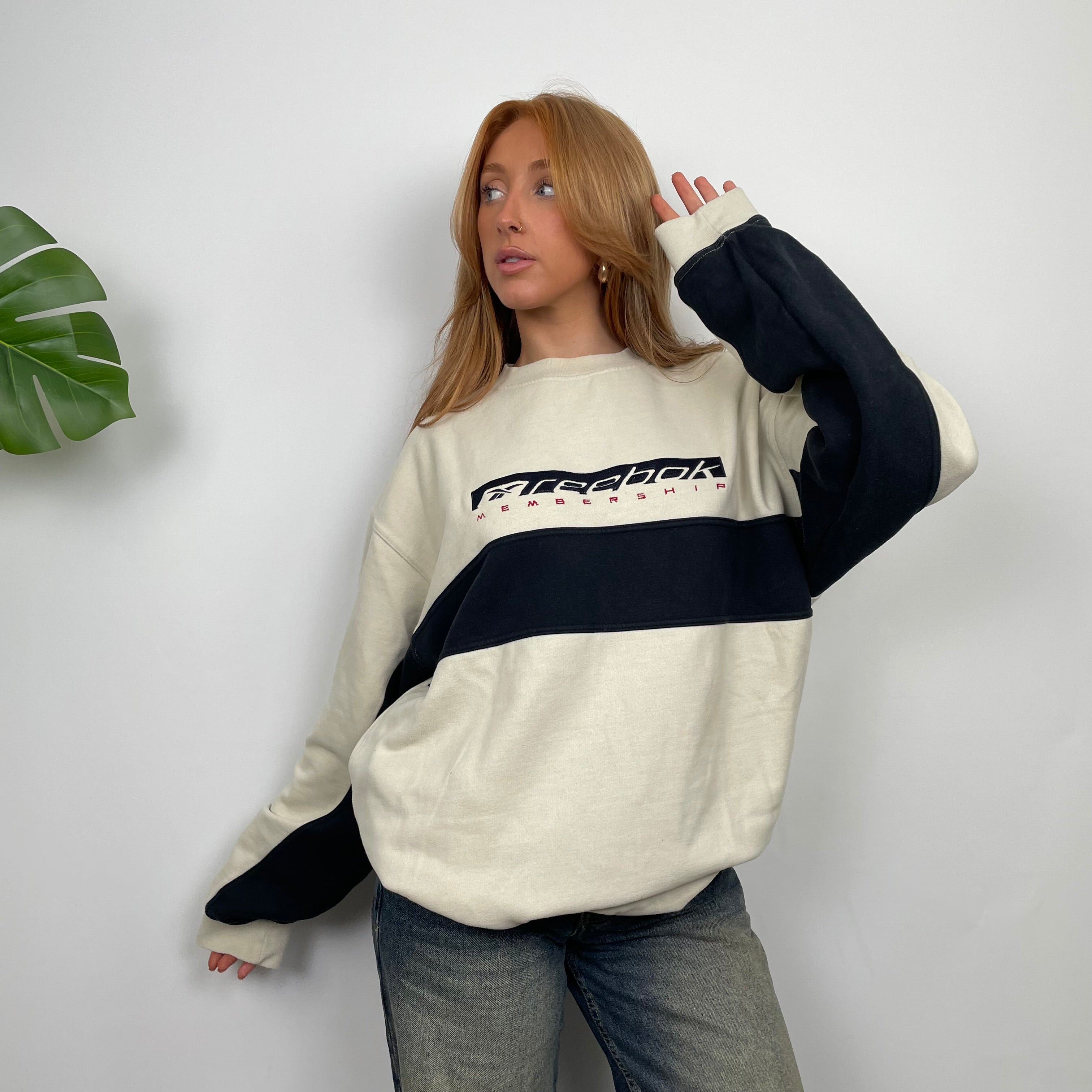 Reebok RARE Cream Embroidered Spell Out Sweatshirt (XXL)