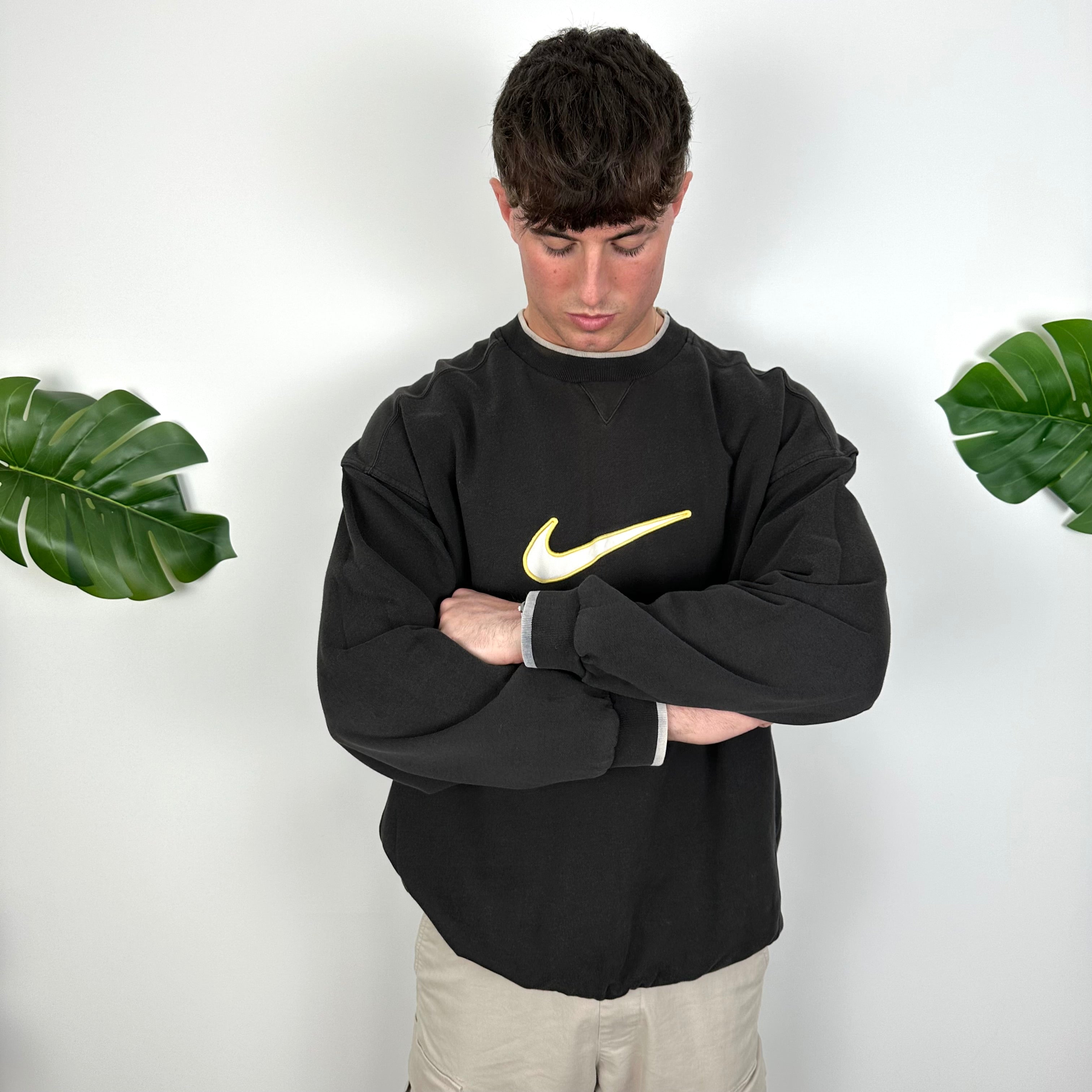 Nike Black Embroidered Swoosh Sweatshirt (XL)