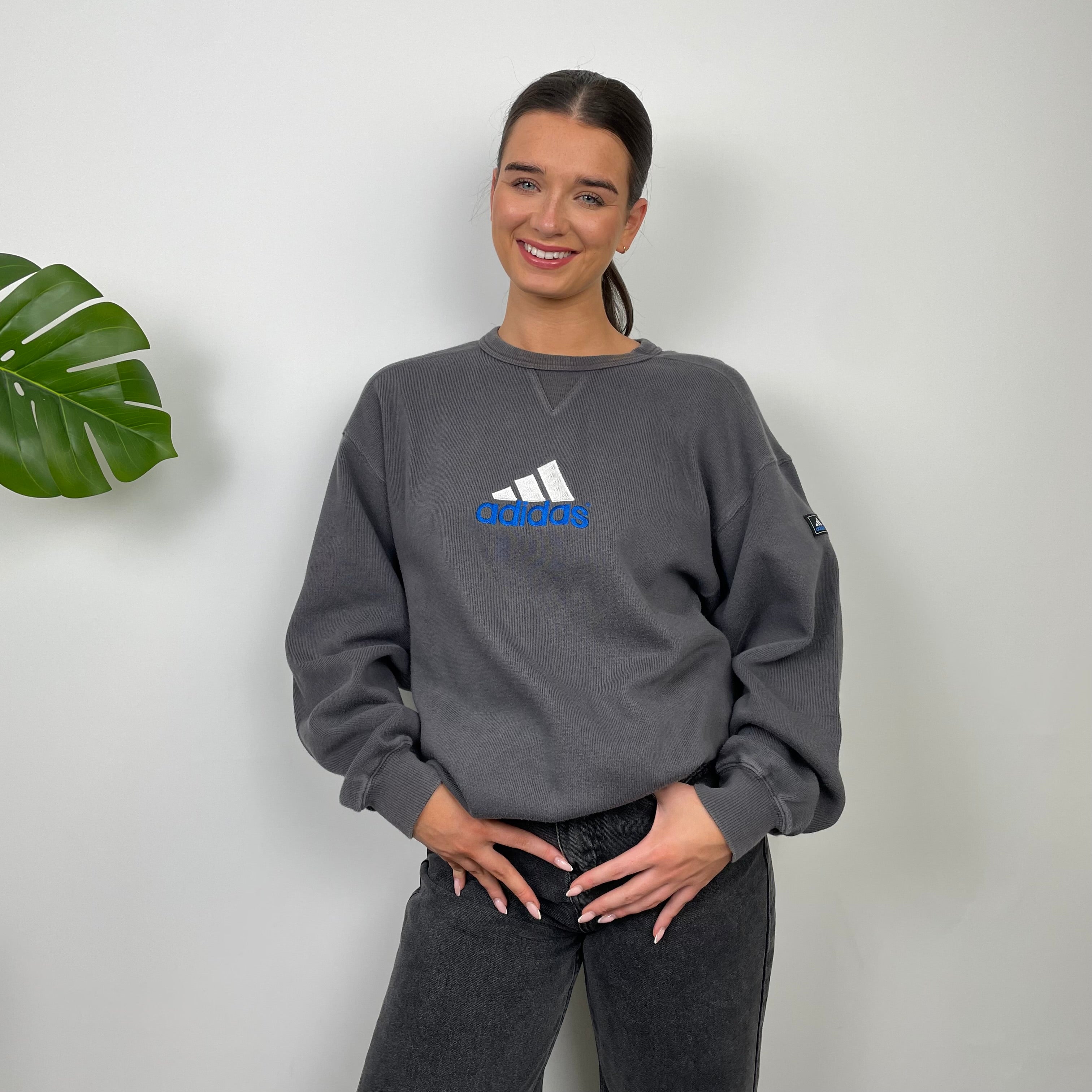 Adidas Grey Embroidered Spell Out Sweatshirt (L)