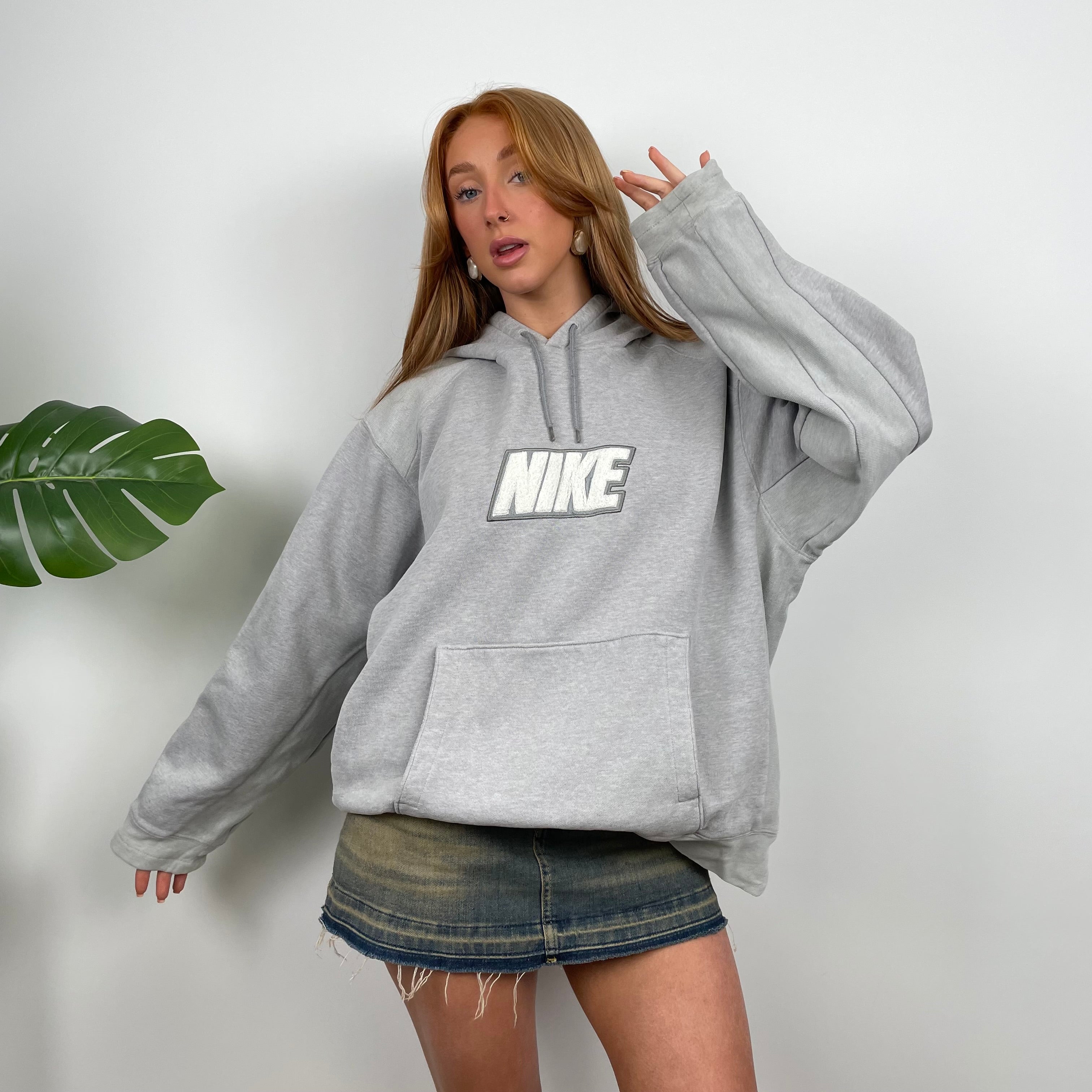 Nike Grey Embroidered Spell Out Hoodie (L)