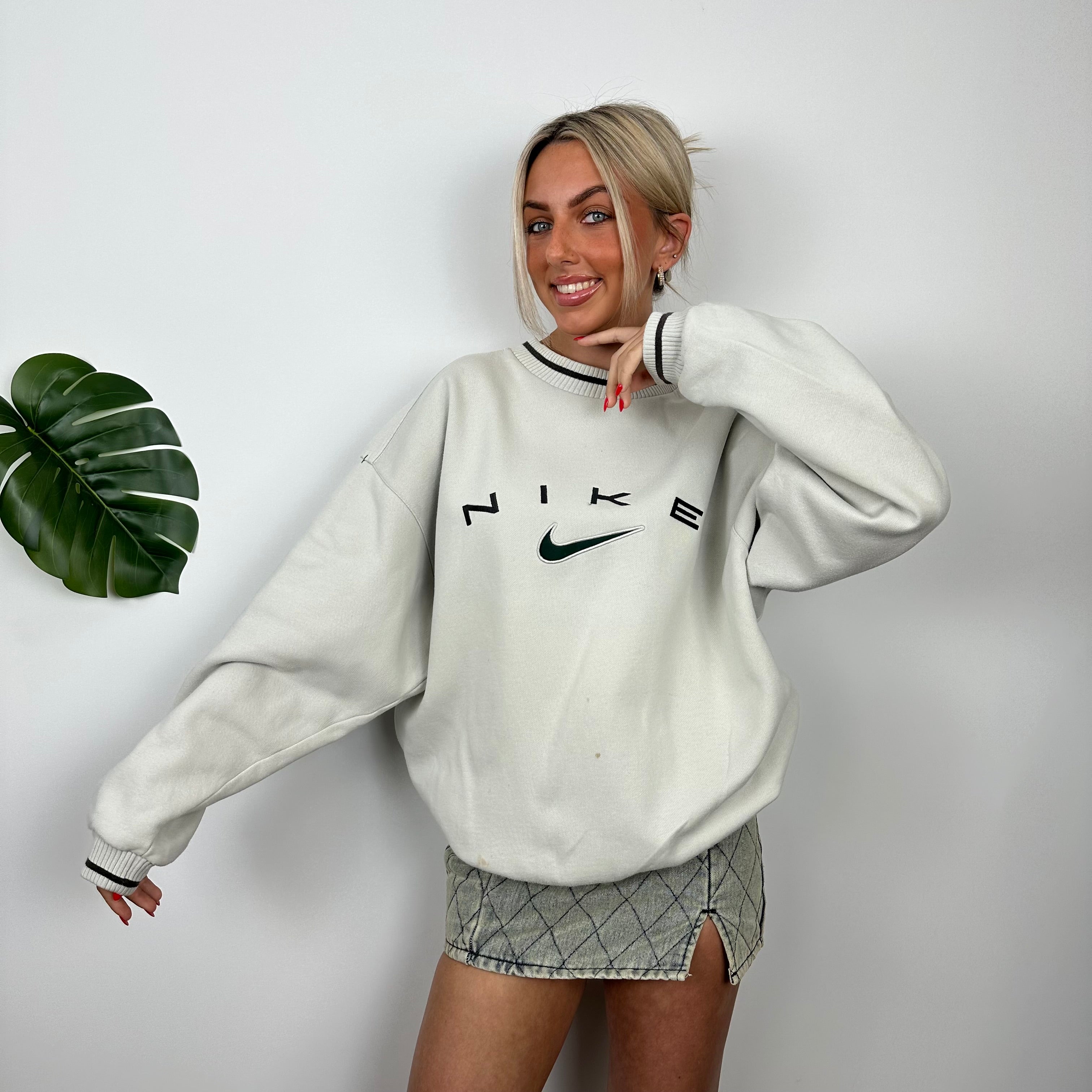 Nike Cream Embroidered Spell Out Sweatshirt (L)