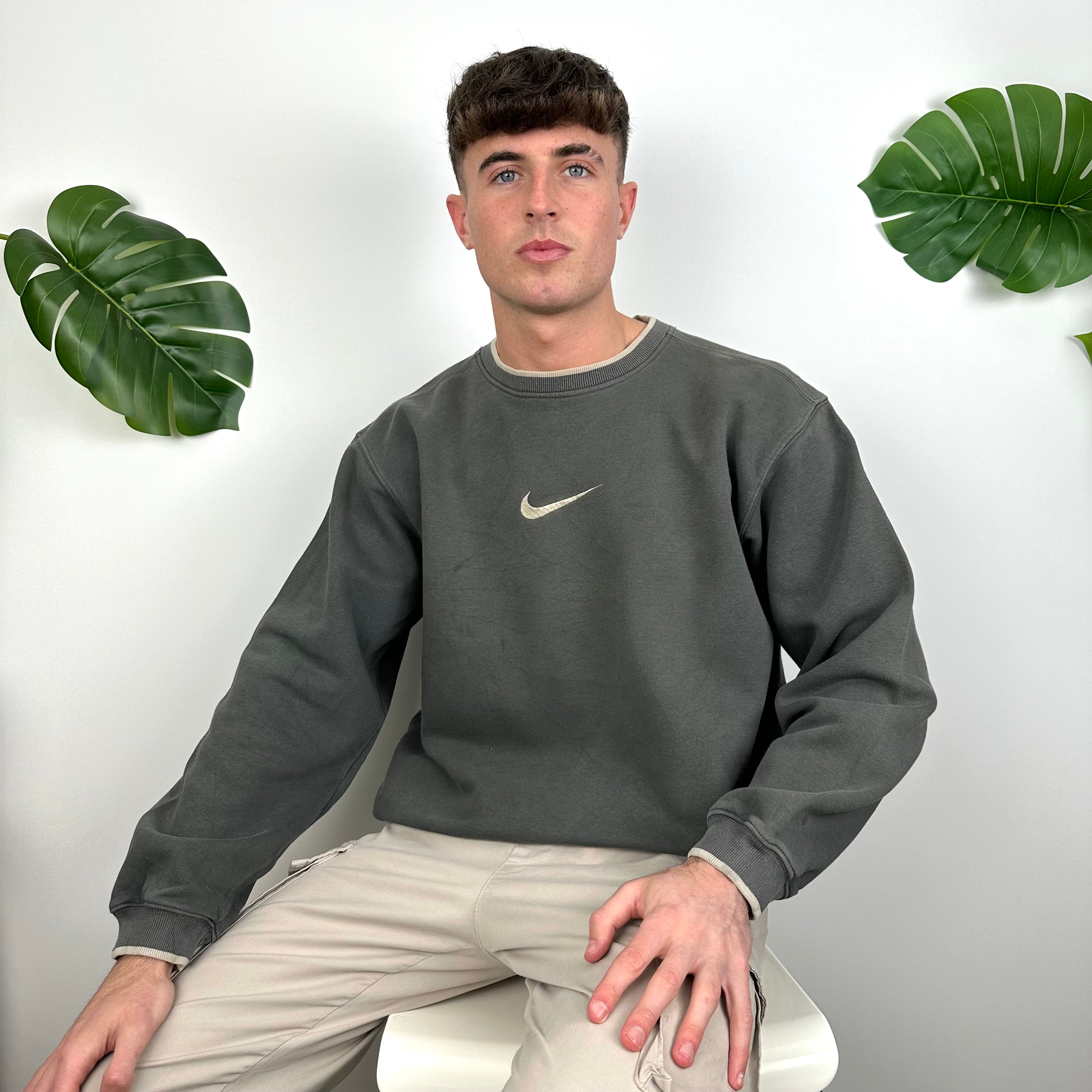 Nike Grey Embroidered Swoosh Sweatshirt (L)