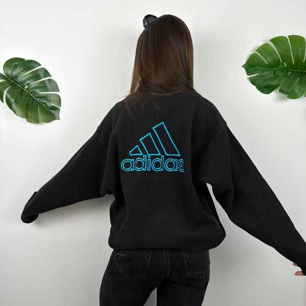 Adidas Black Embroidered Spell Out Teddy Bear Fleece Quarter Zip Sweatshirt (M)