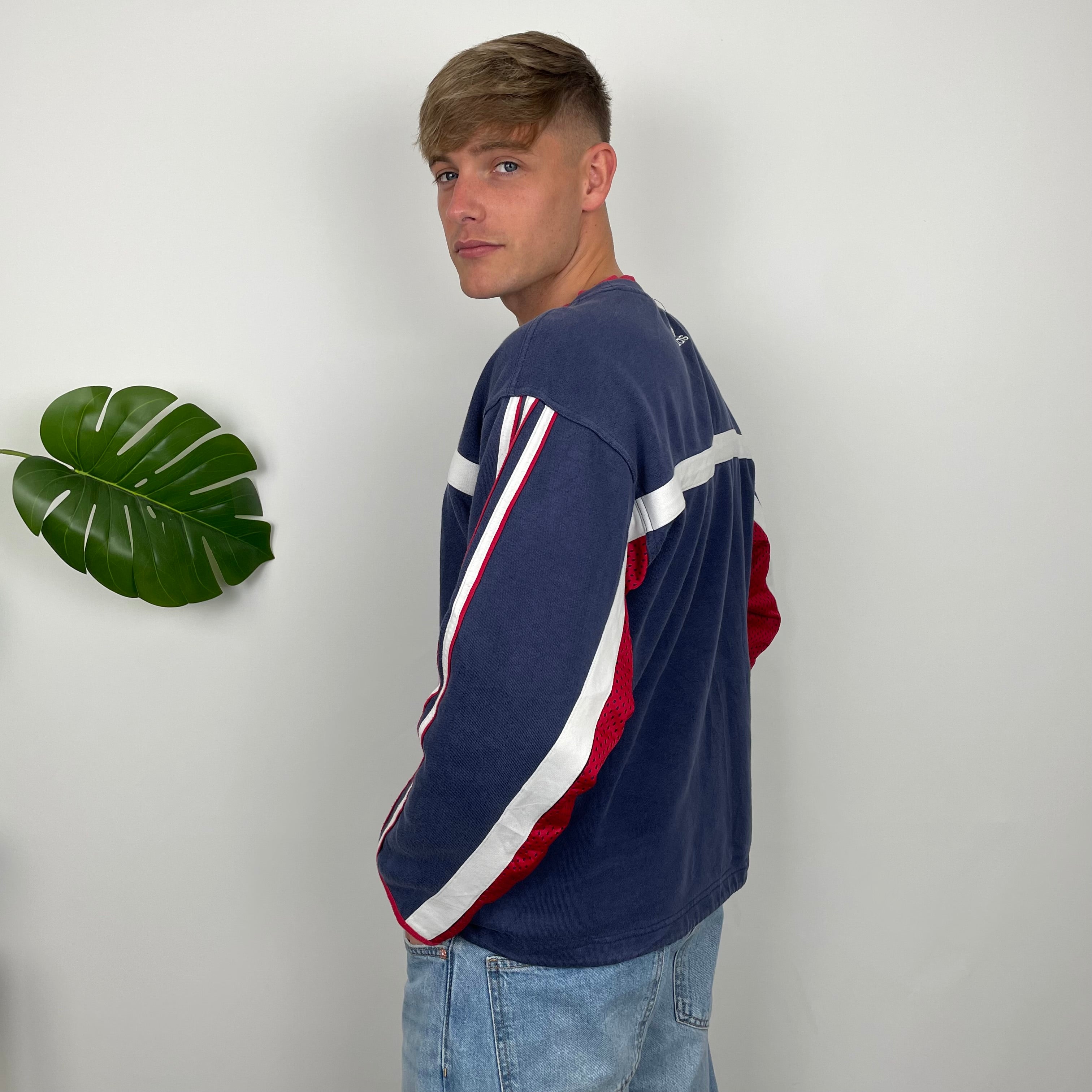 Adidas RARE Red and Navy Embroidered Spell Out Sweatshirt (L)