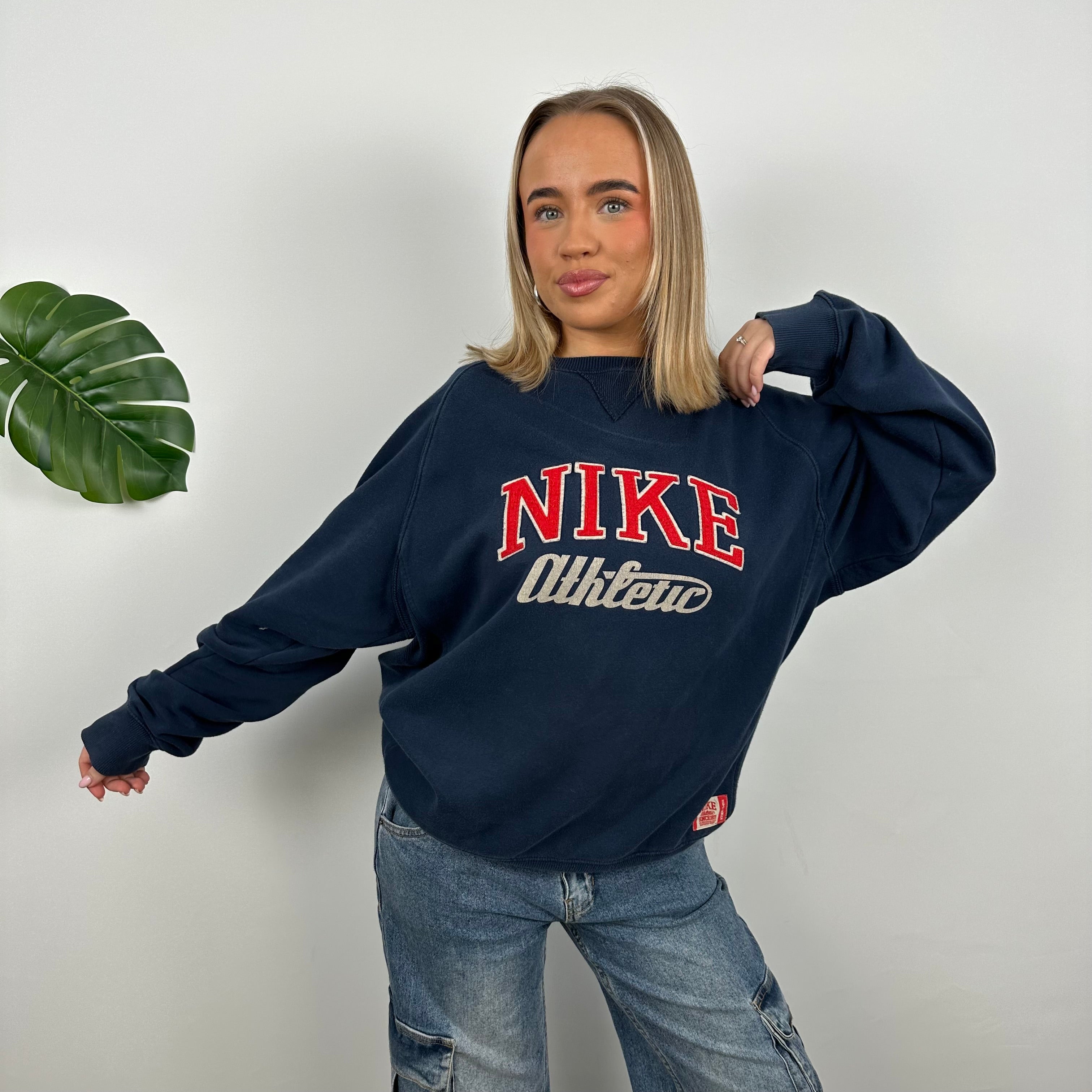 Nike Athletic Navy Embroidered Spell Out Sweatshirt (L)