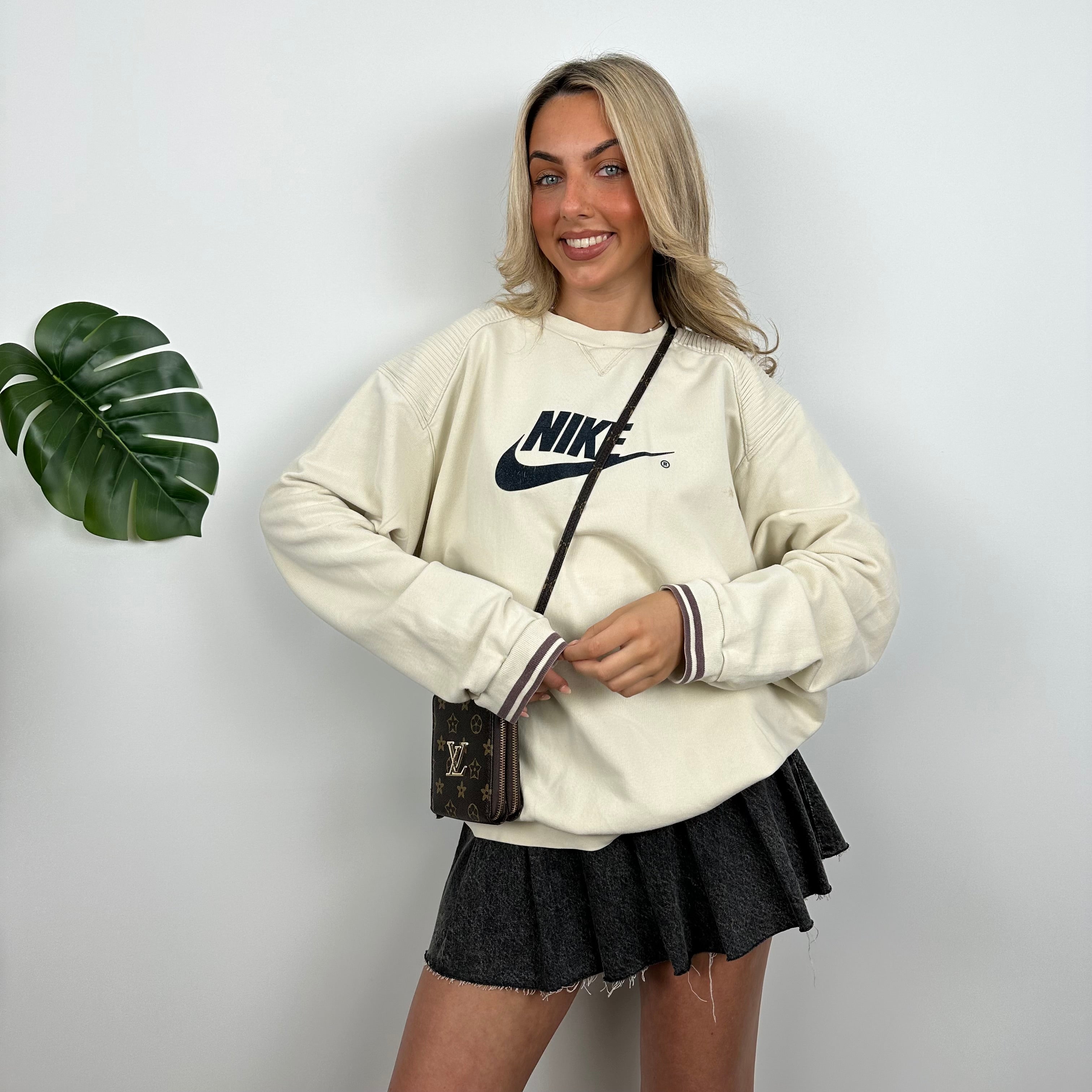 Nike Cream Embroidered Spell Out Sweatshirt (L)