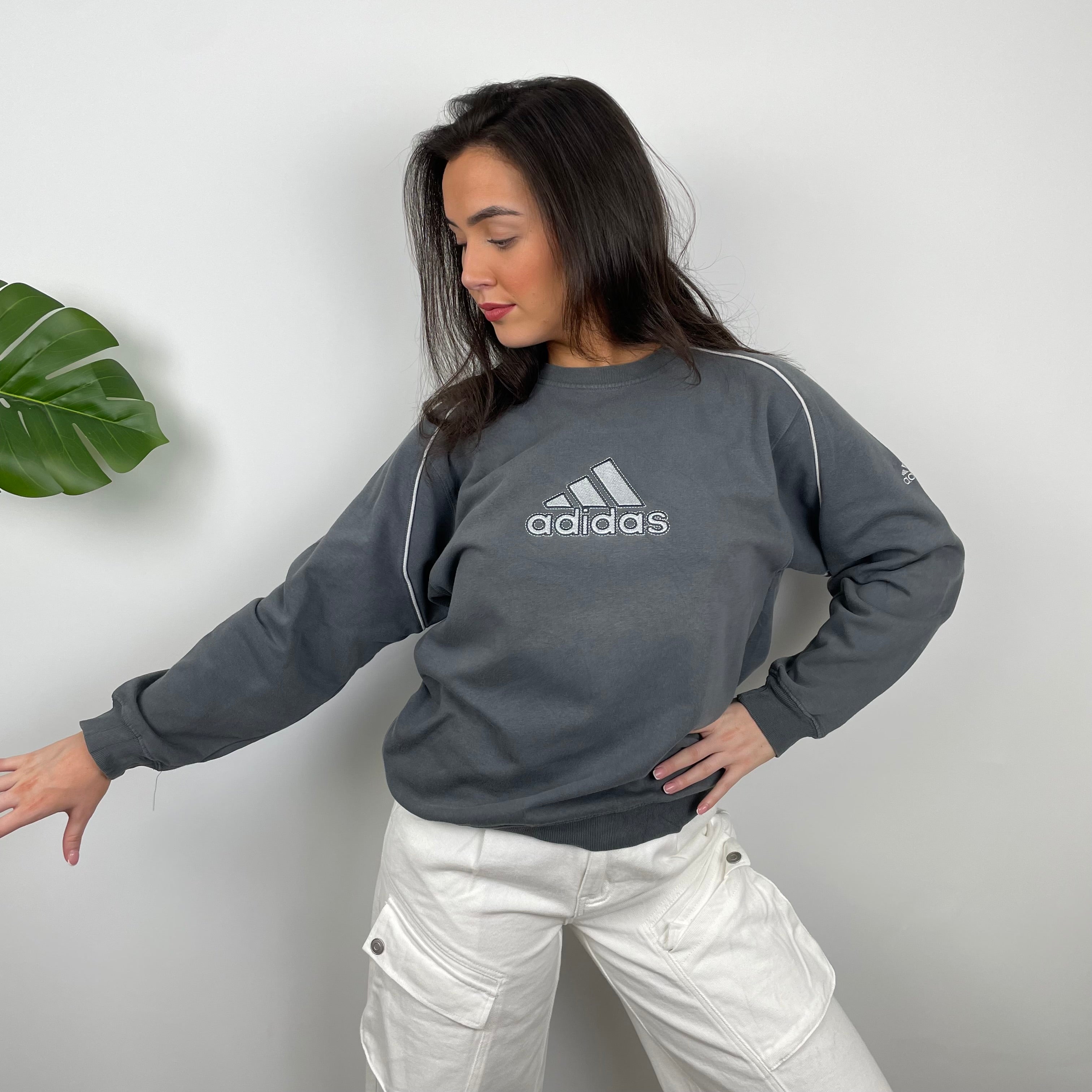 Adidas Grey Embroidered Spell Out Sweatshirt (M)
